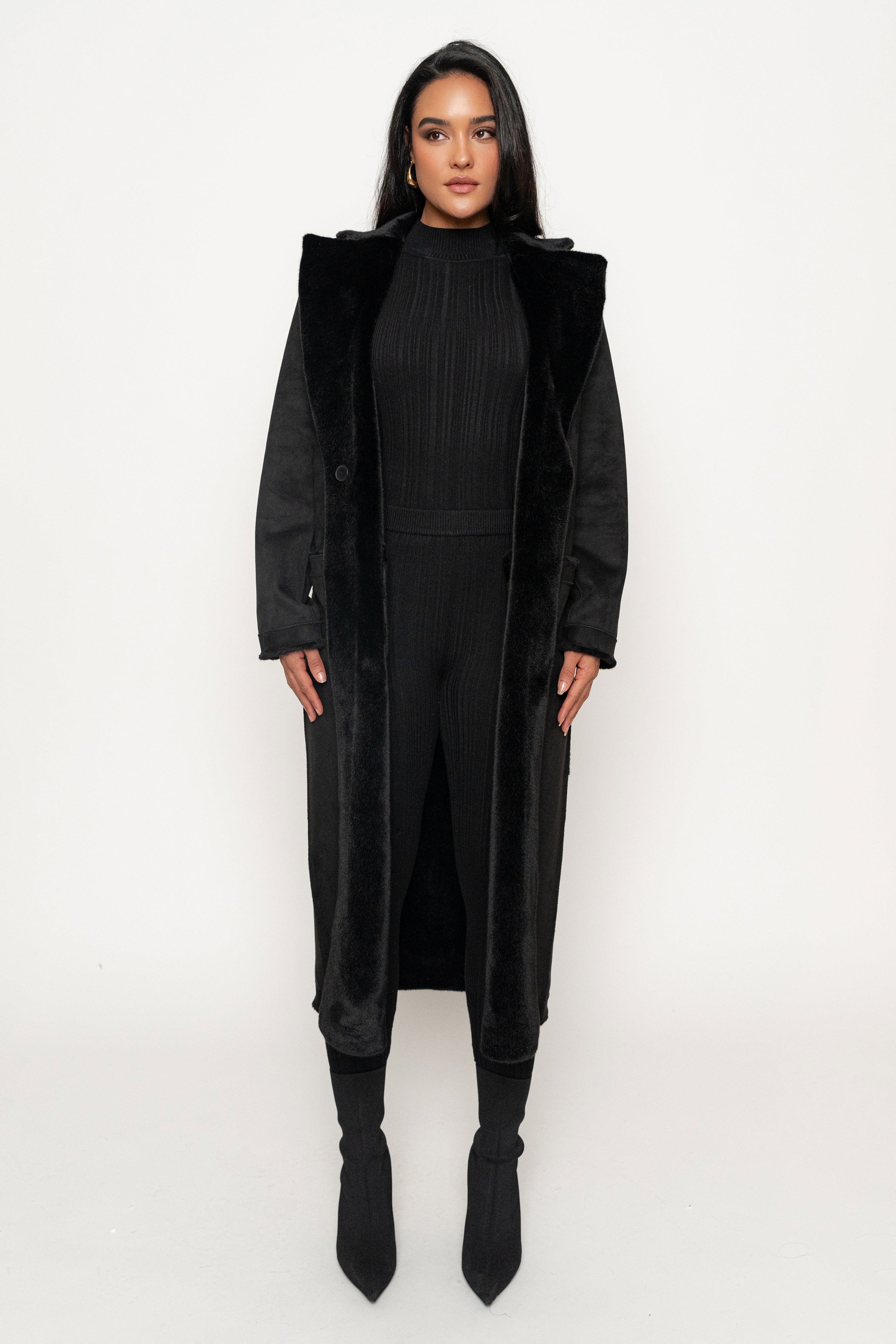 Black Thelma Reversible Suede Coat - JLUXLABEL