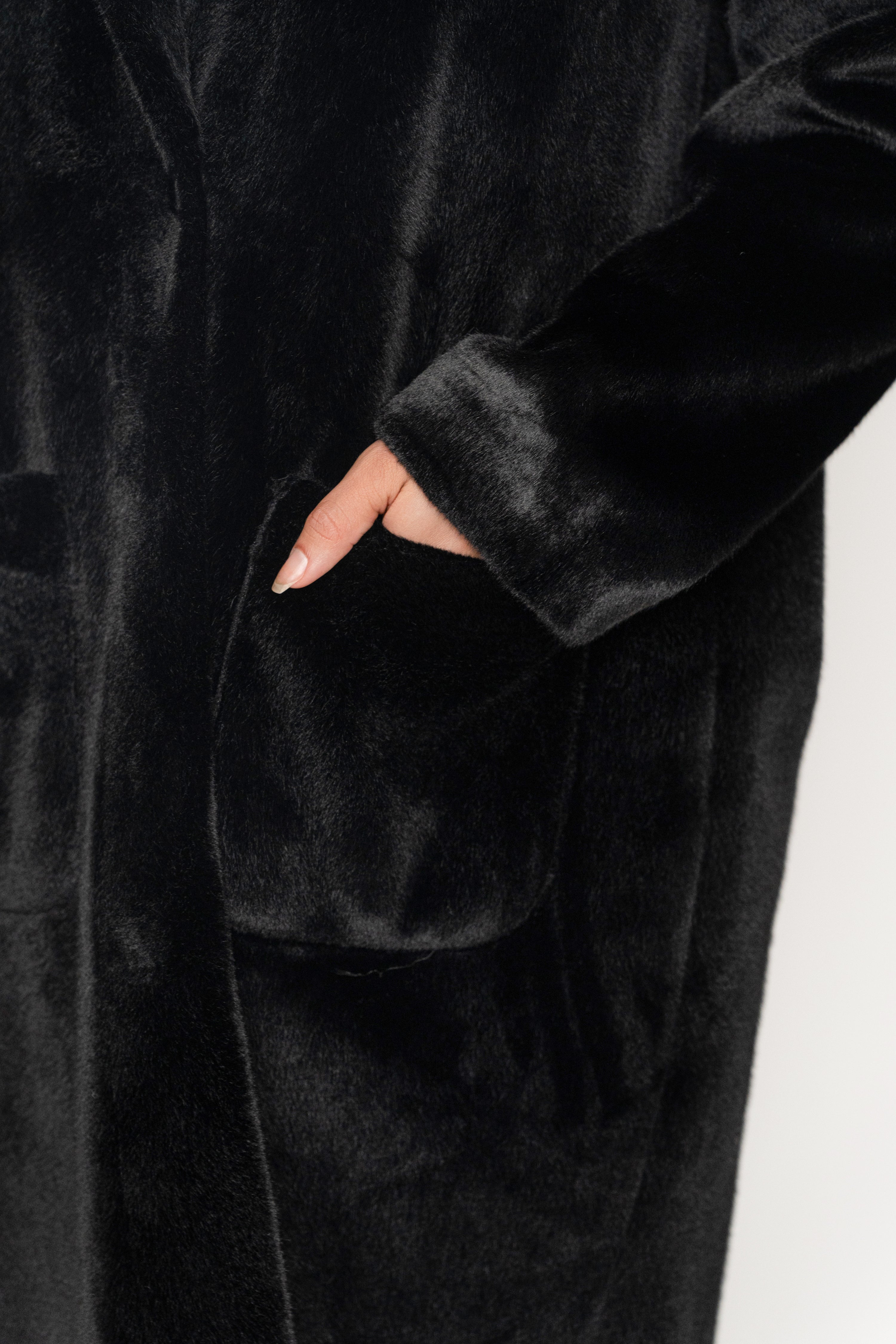 Black Thelma Reversible Suede Coat - JLUXLABEL