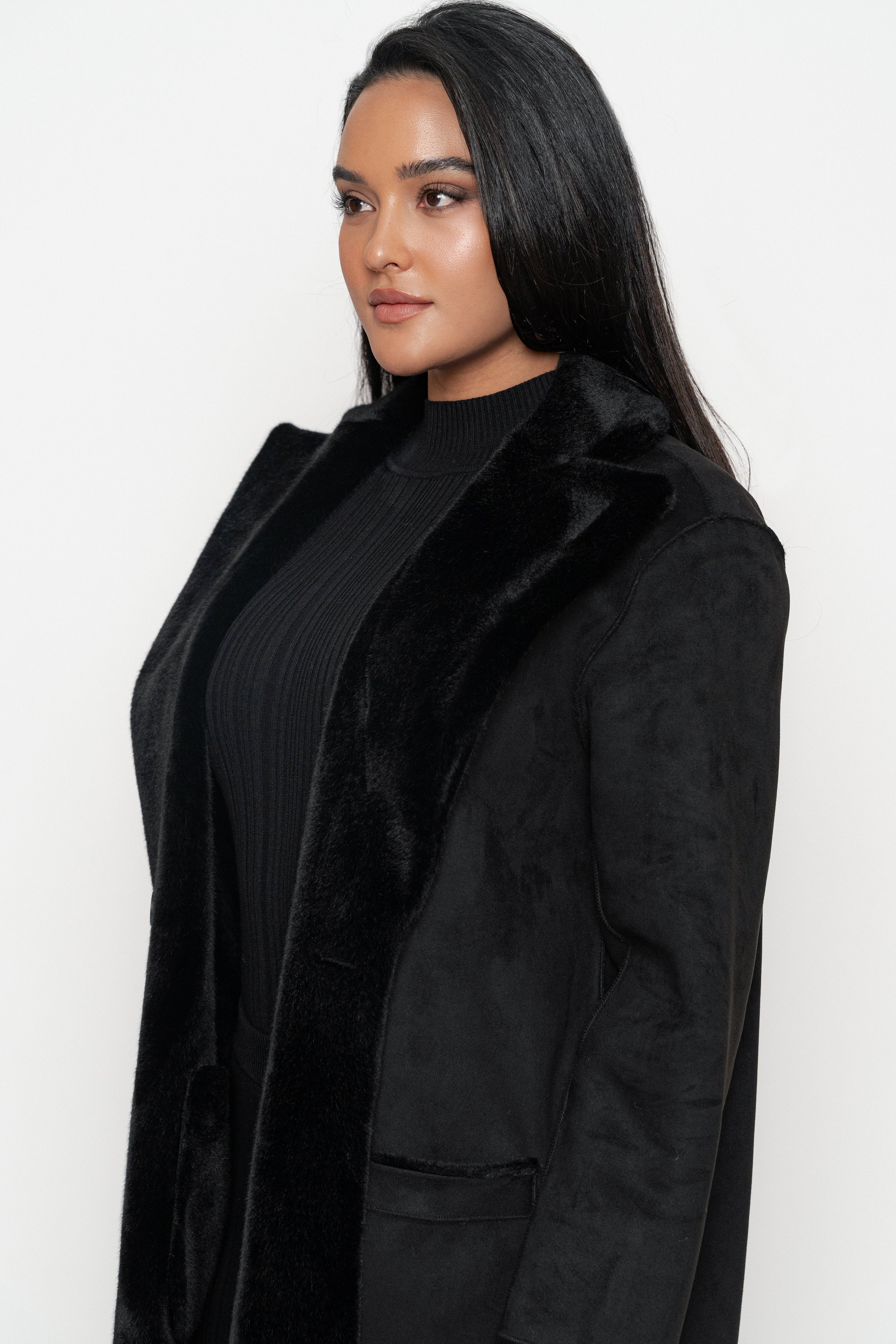 Black Thelma Reversible Suede Coat - JLUXLABEL