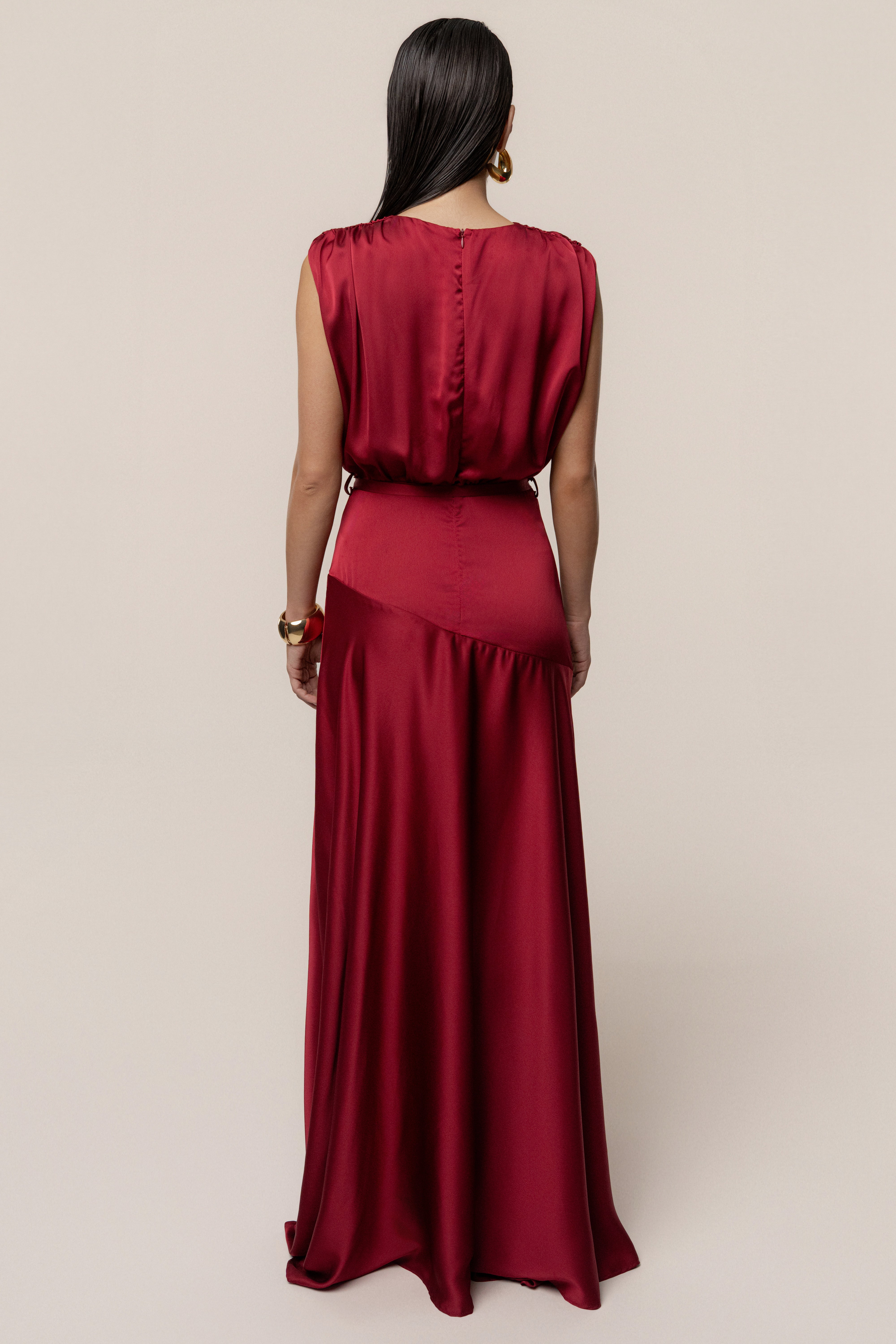 Red Amalia Satin Maxi Dress - JLUXLABEL
