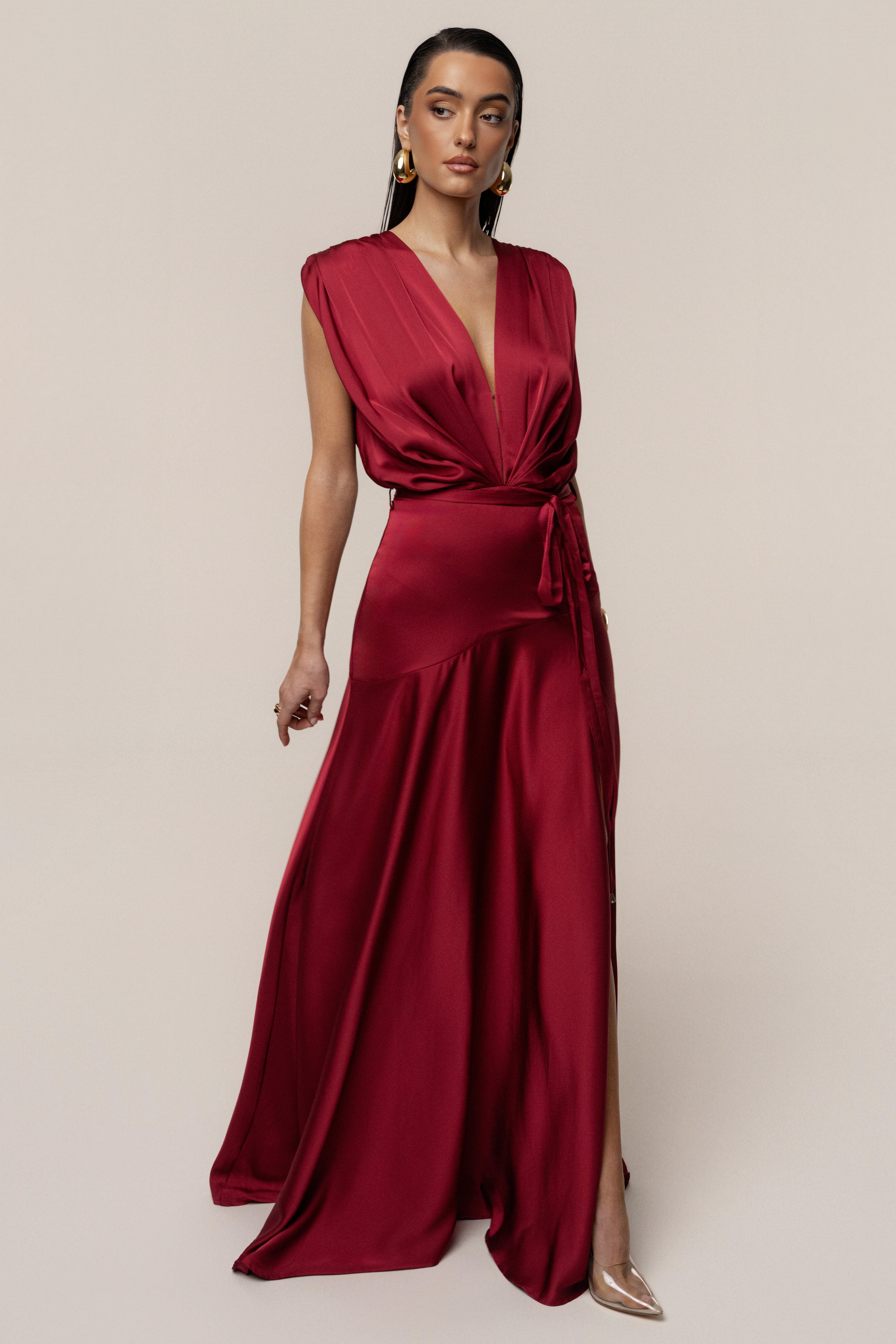 Red Amalia Satin Maxi Dress - JLUXLABEL
