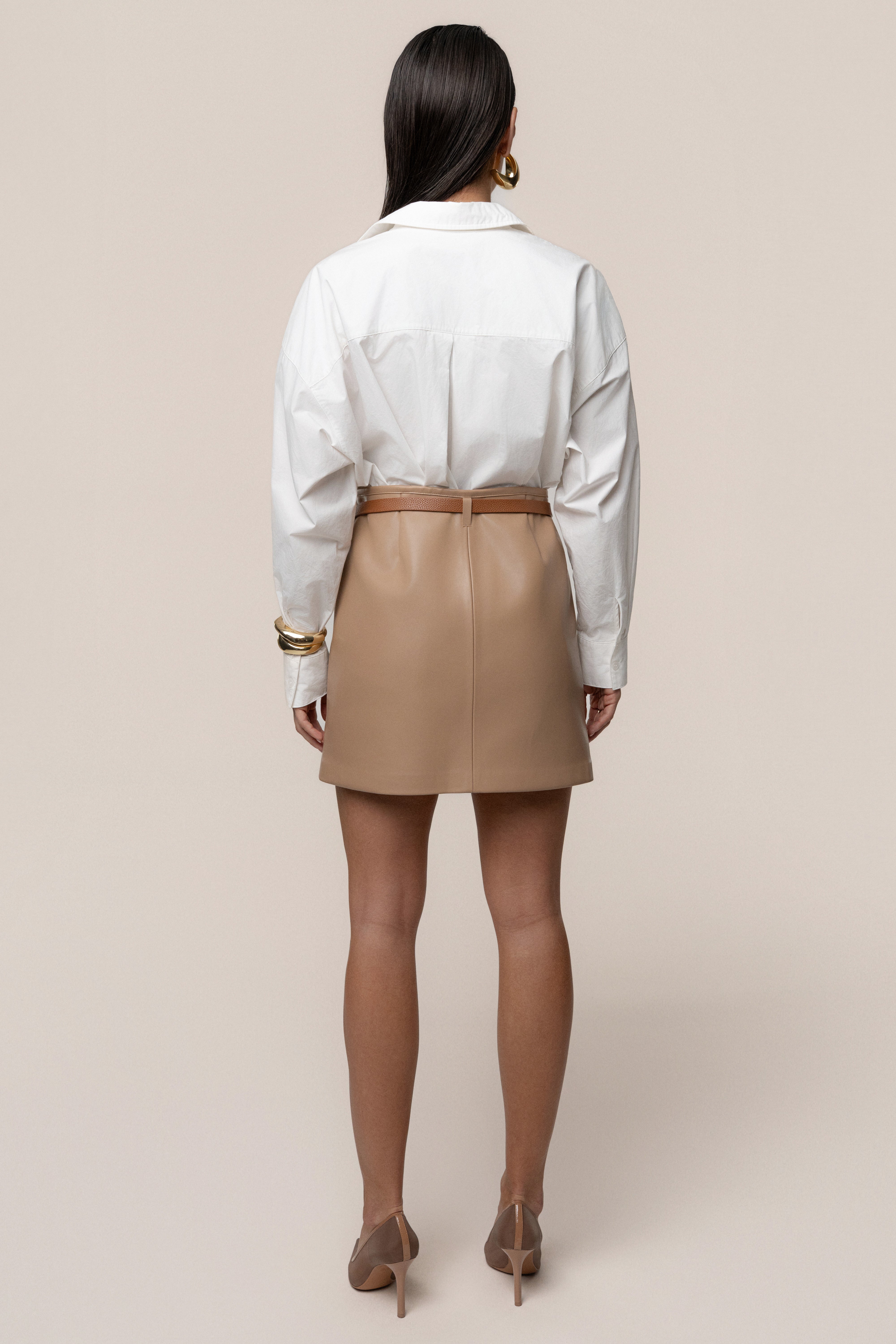 Tan Brew Bliss Belted Skirt