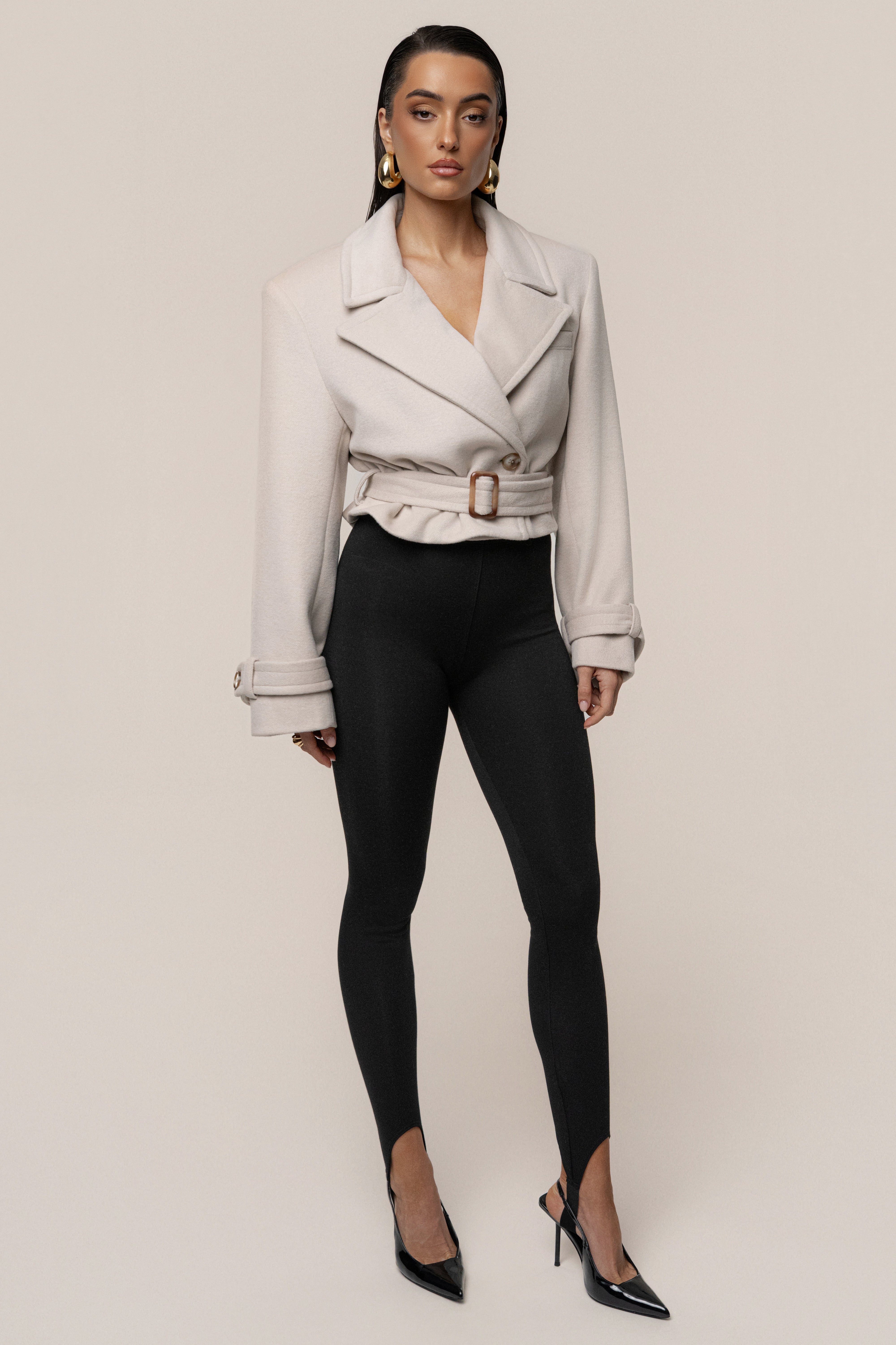 Beige Sharp Presence Crop Jacket
