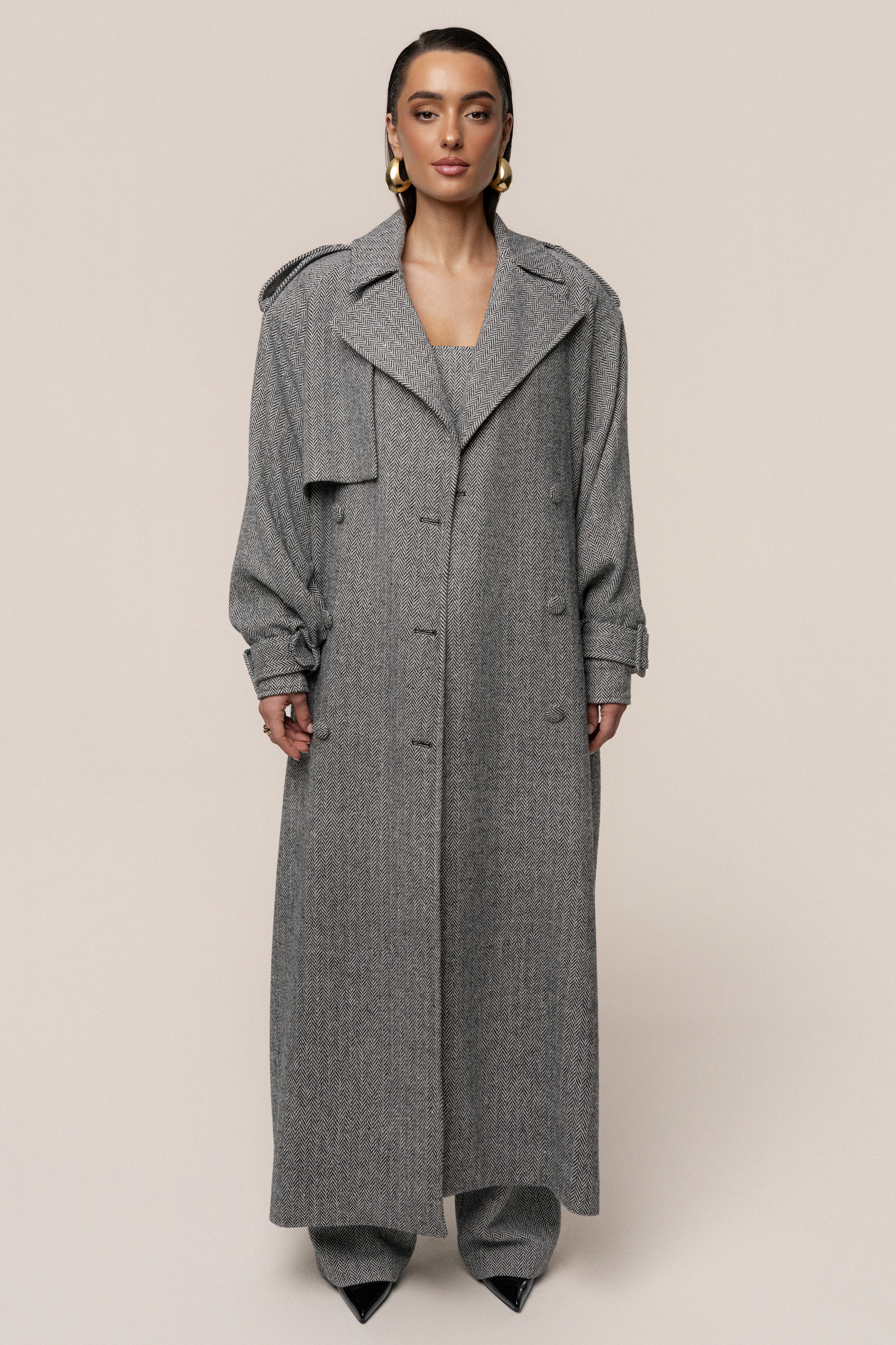 Herringbone Oversized Trench Coat - JLUXLABEL