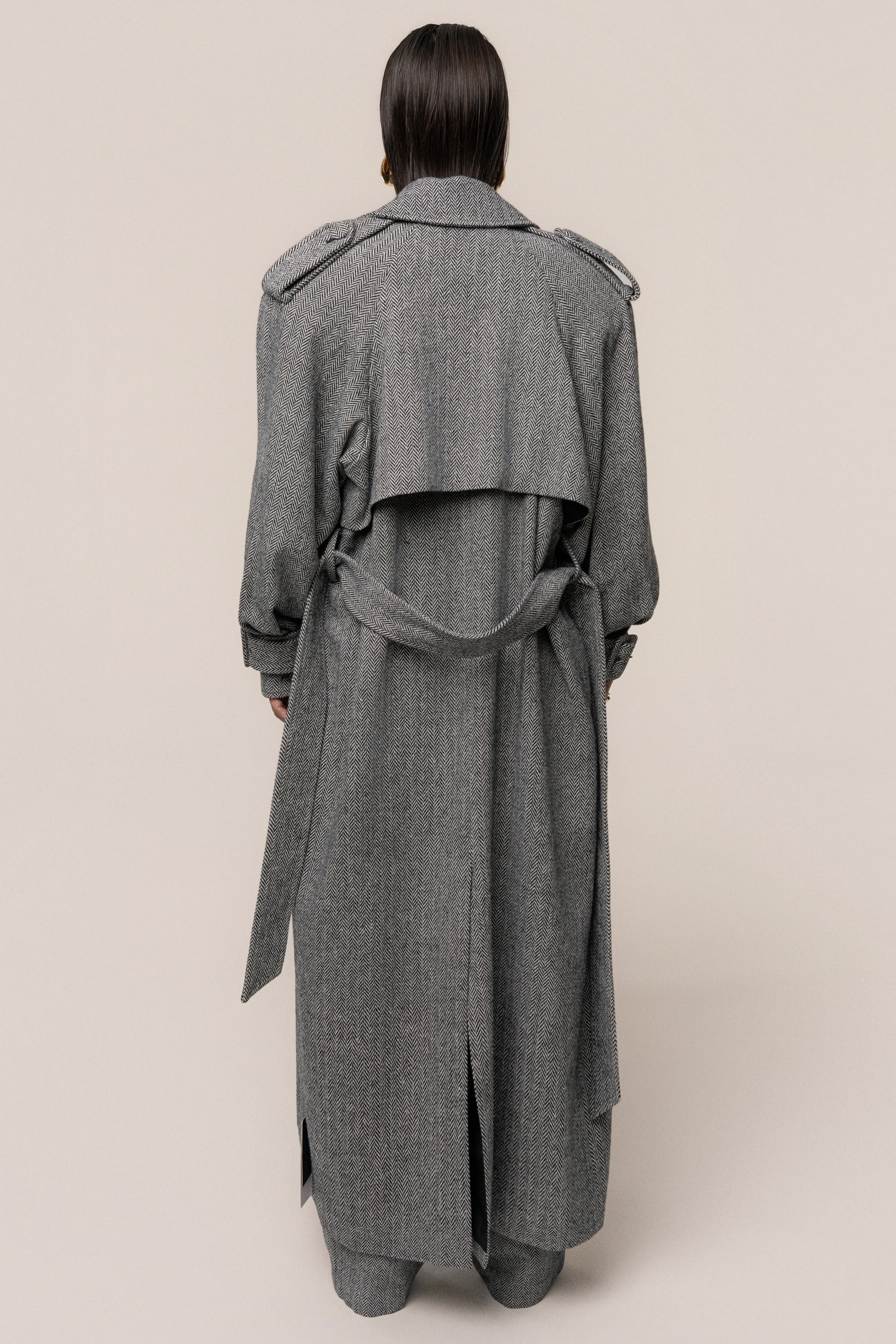 Herringbone Oversized Trench Coat - JLUXLABEL