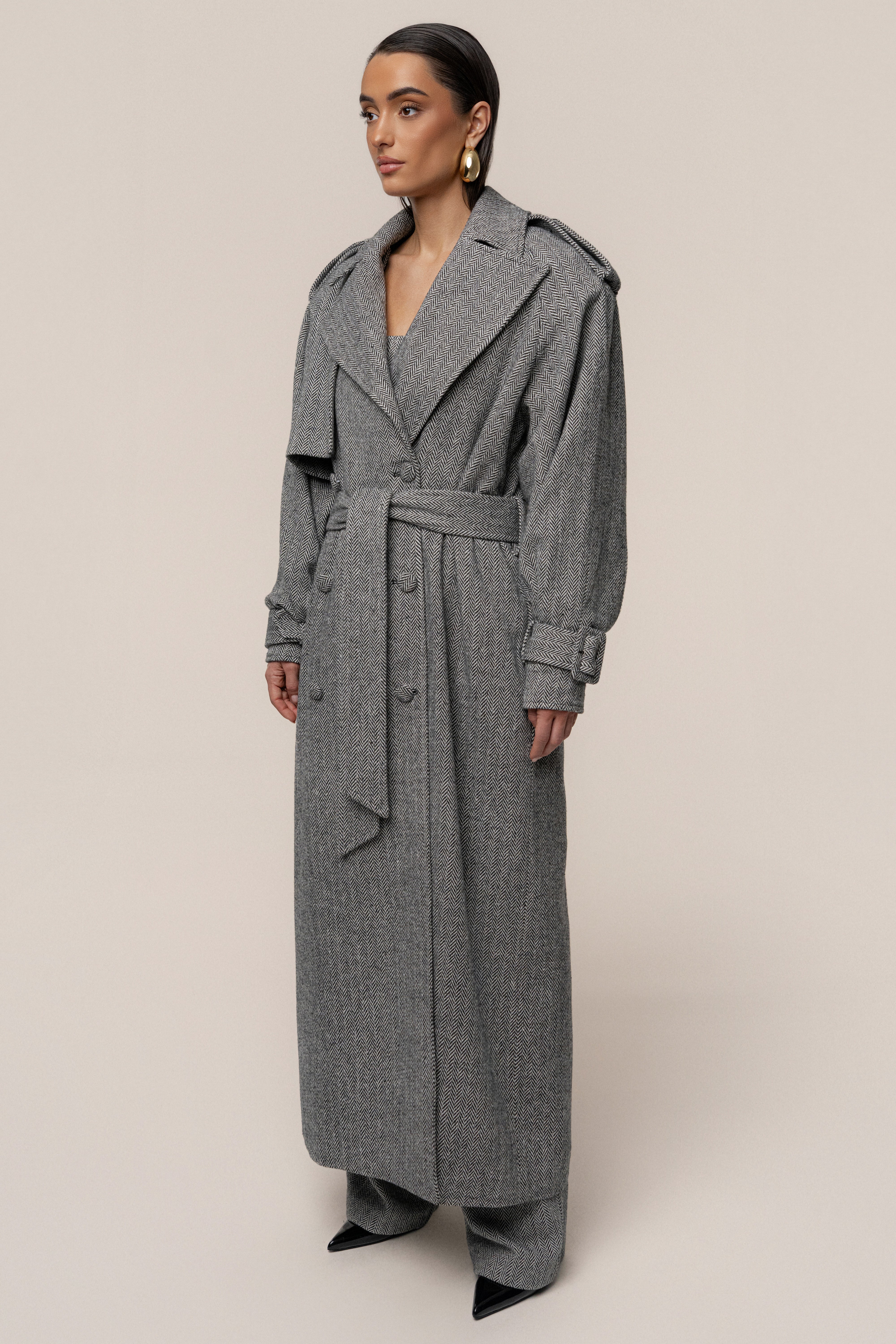 Herringbone Oversized Trench Coat - JLUXLABEL