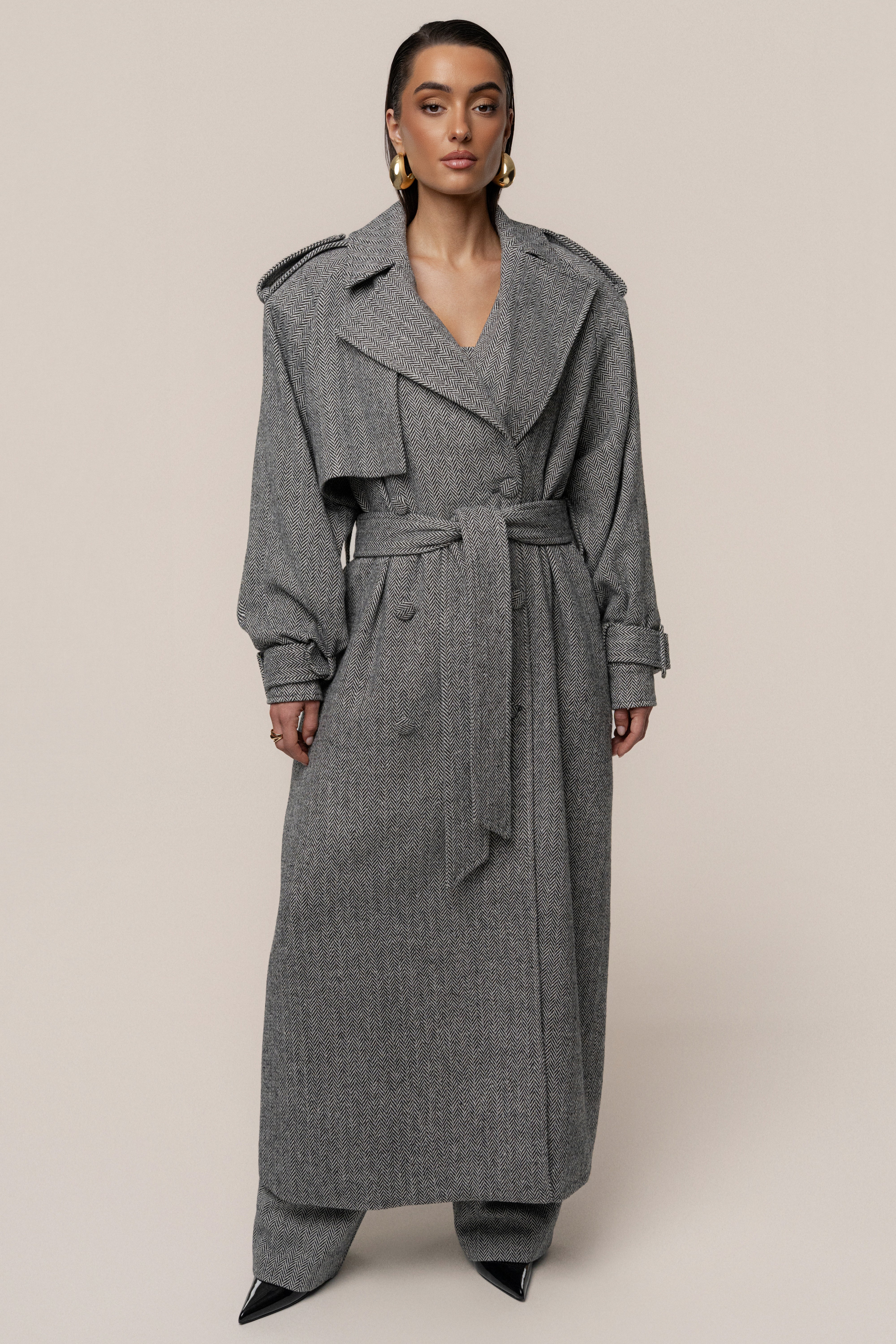 PRE-ORDER Herringbone Oversized Trench Coat