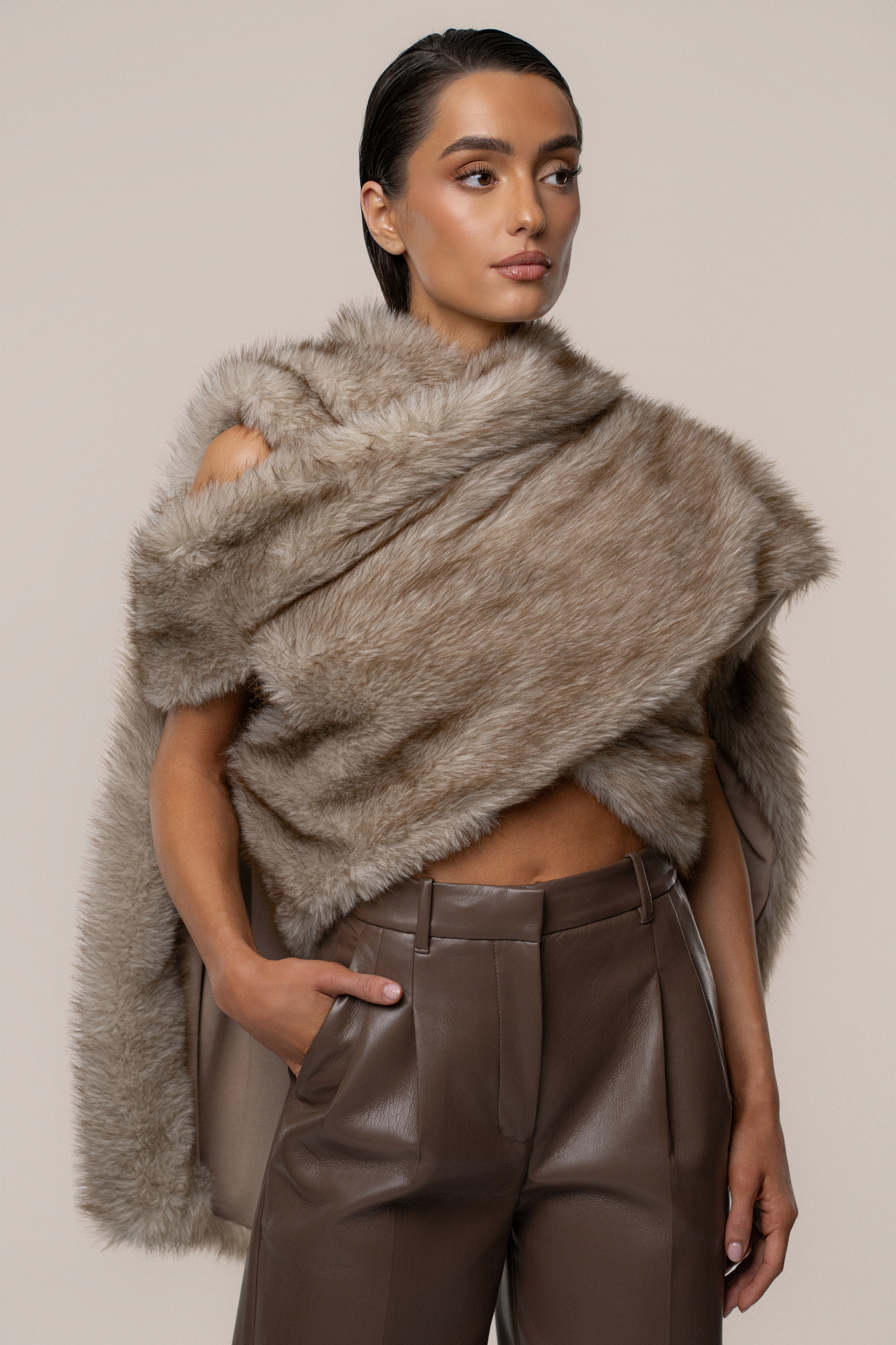 Ivory/Brown Winter Bliss Faux Fur Wrap
