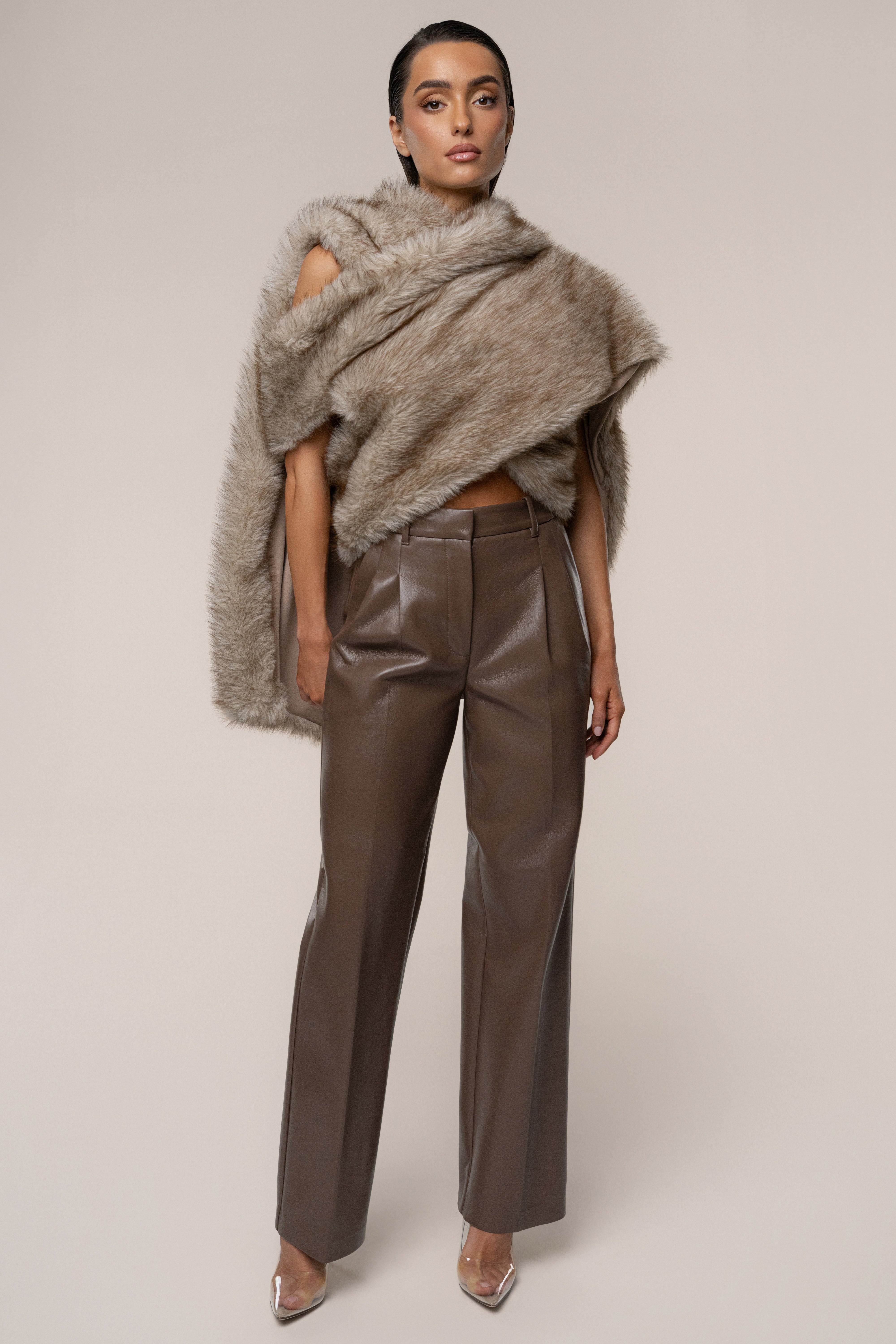 Ivory/Brown Winter Bliss Faux Fur Wrap