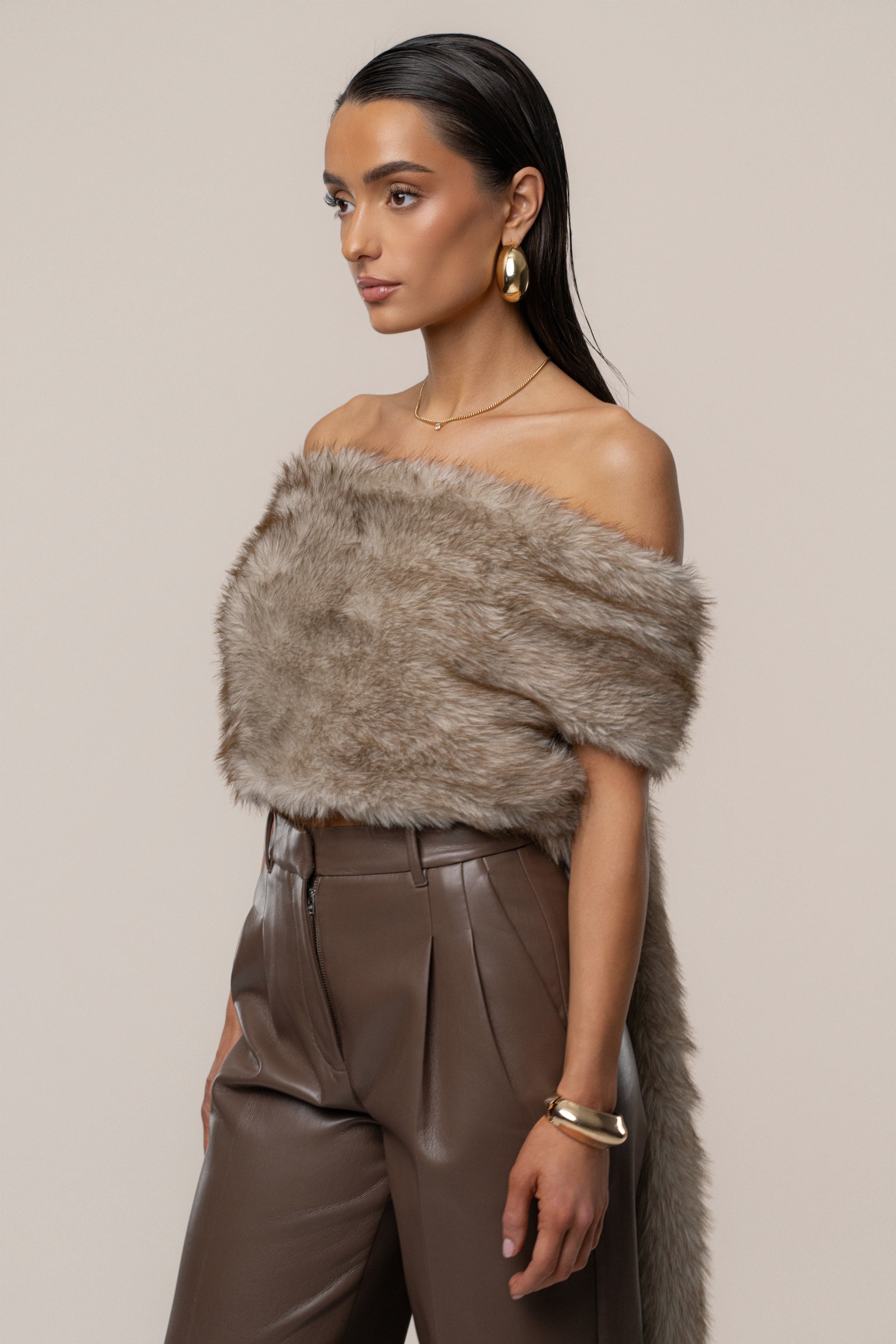 Ivory/Brown Winter Bliss Faux Fur Wrap
