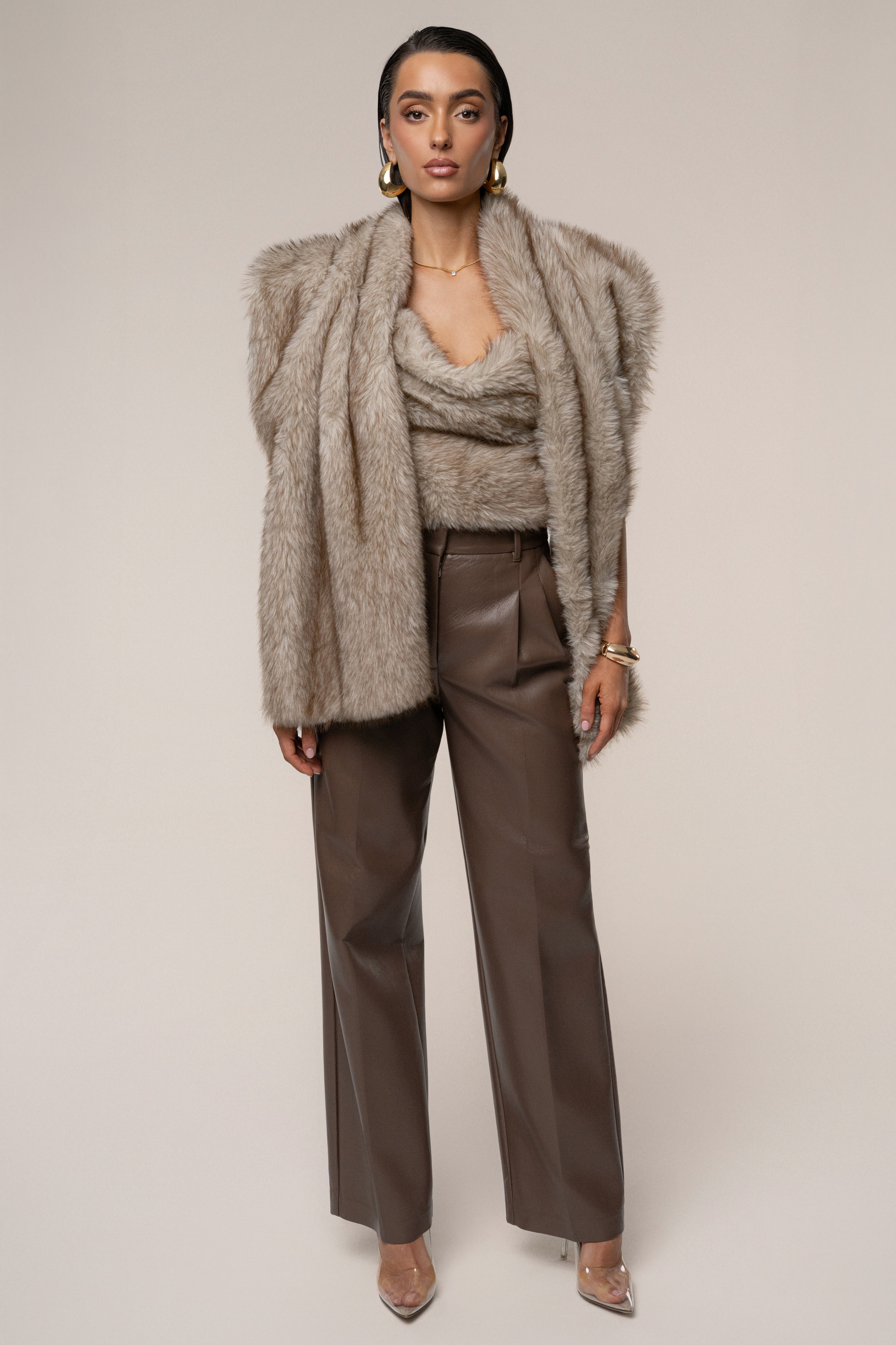 Ivory/Brown Winter Bliss Faux Fur Wrap