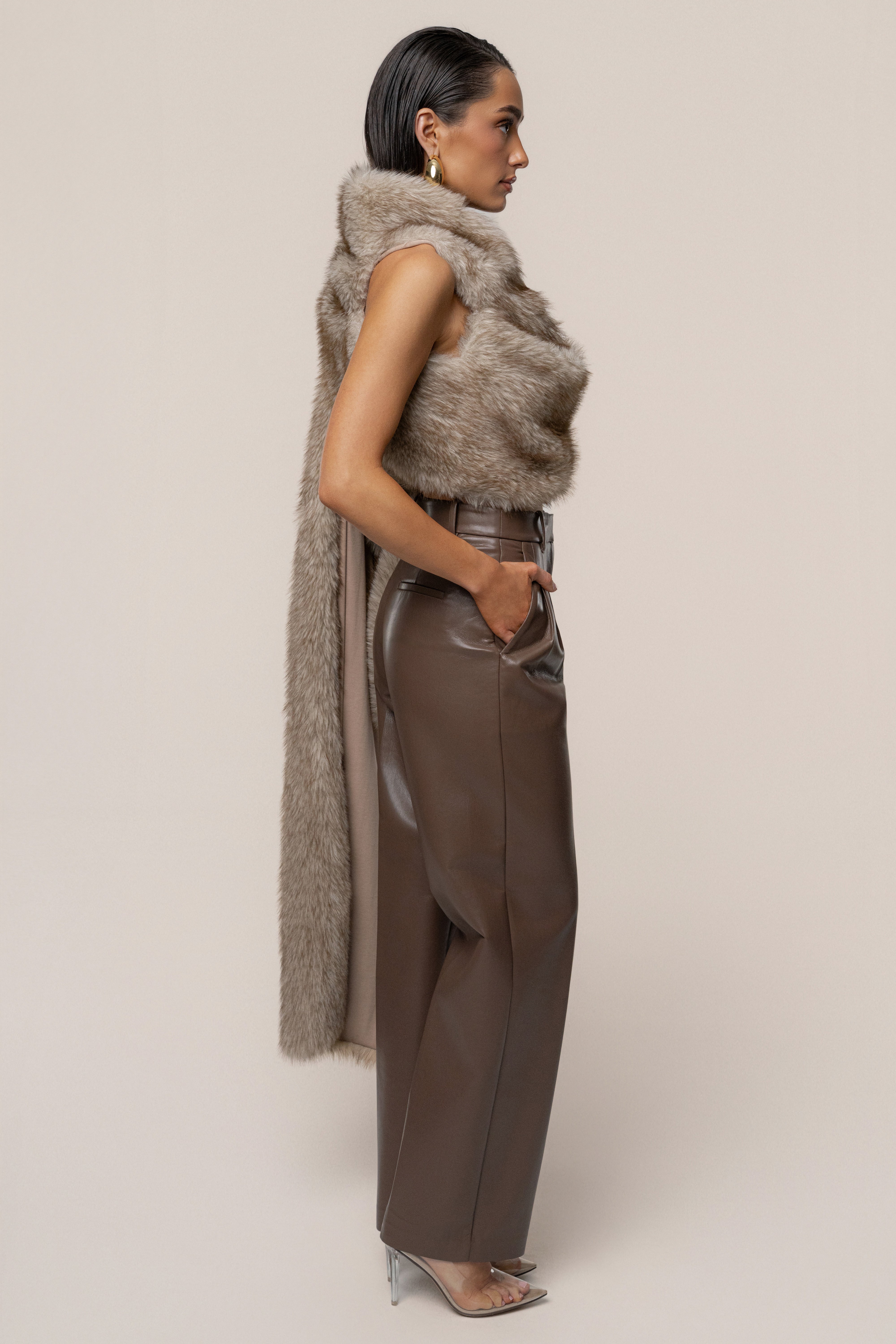 Ivory/Brown Winter Bliss Faux Fur Wrap