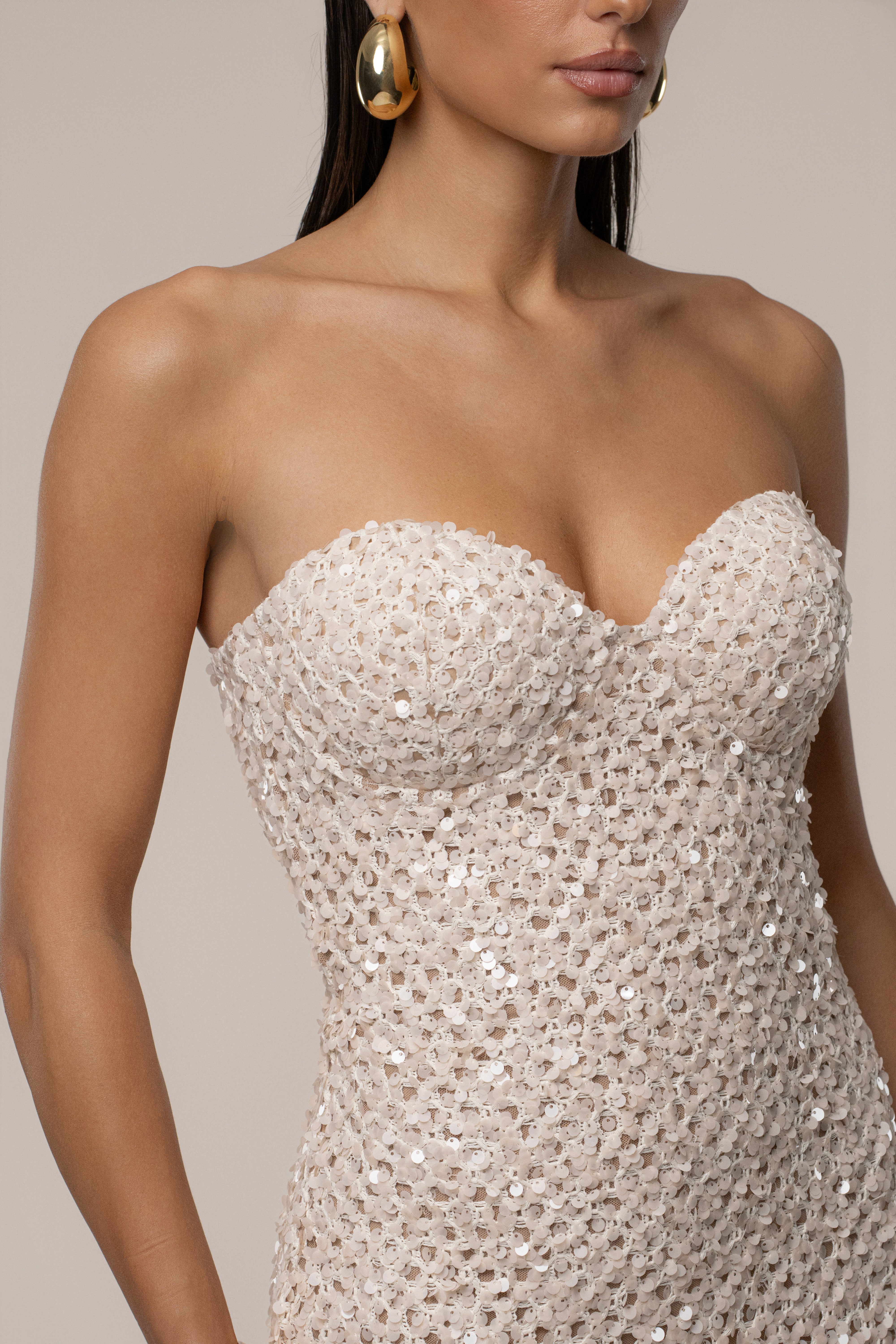 PRE-ORDER Beige Jewel Opulence Sequin Dress