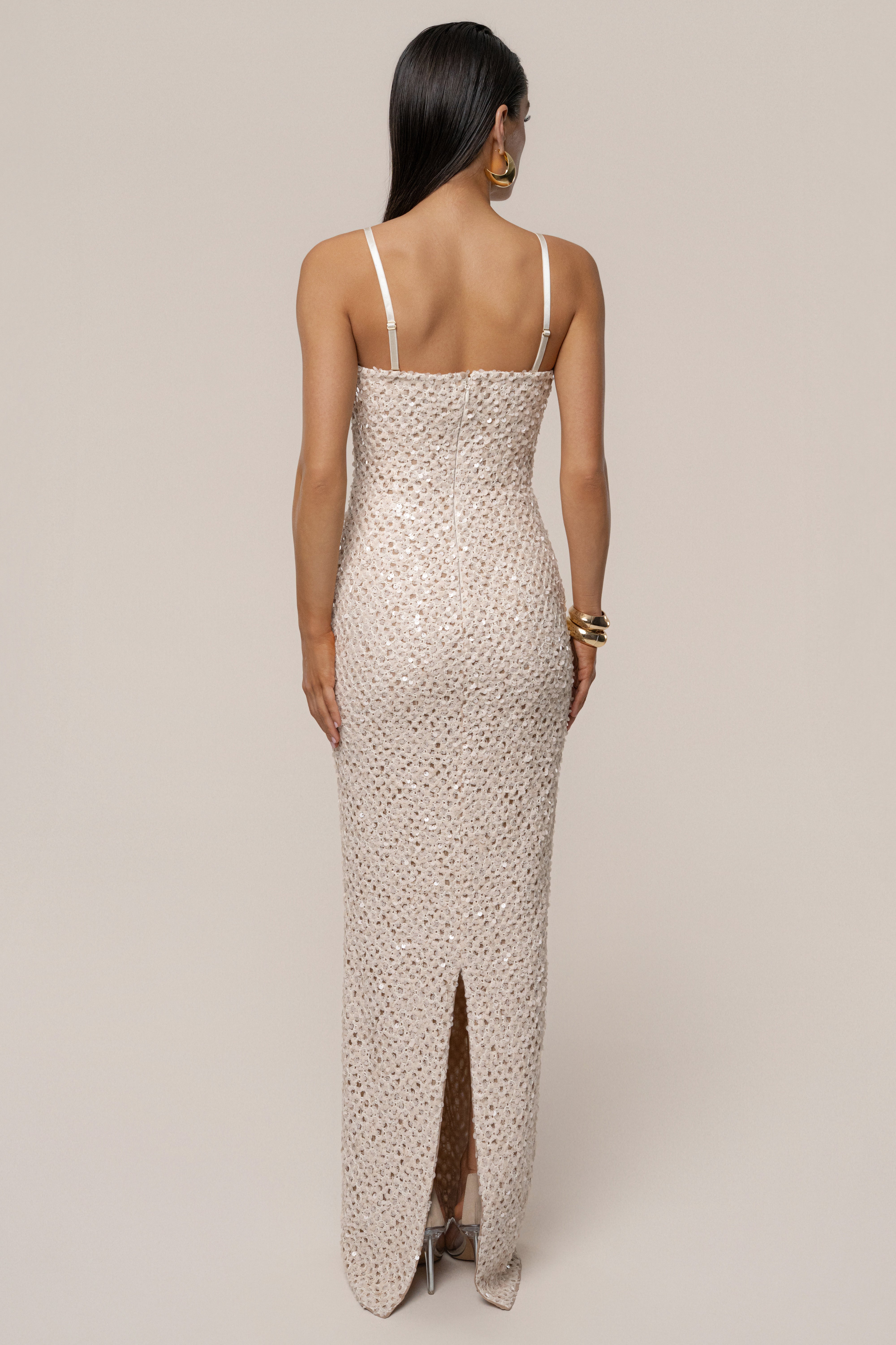 PRE-ORDER Beige Jewel Opulence Sequin Dress