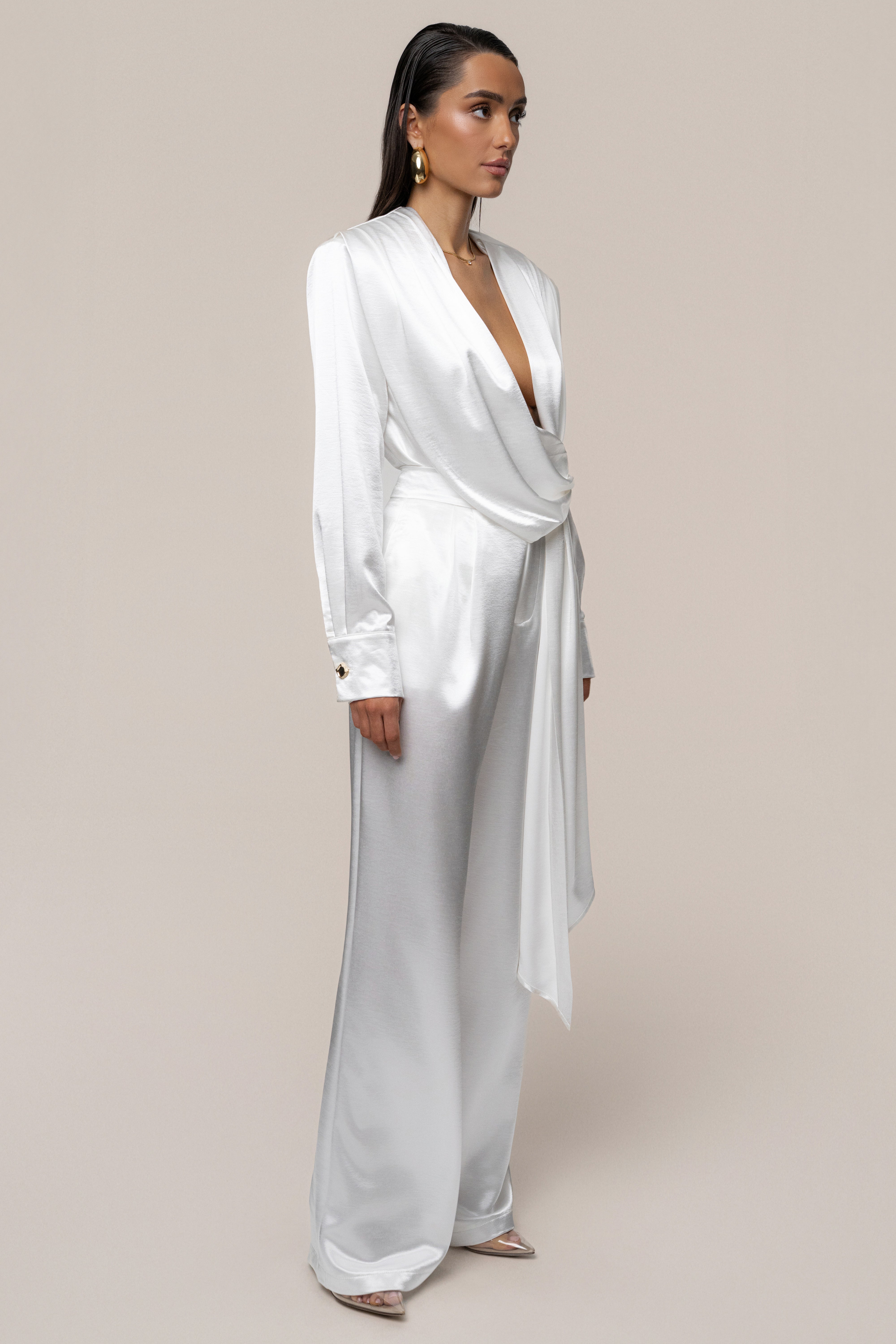 White Signature Satin Trousers