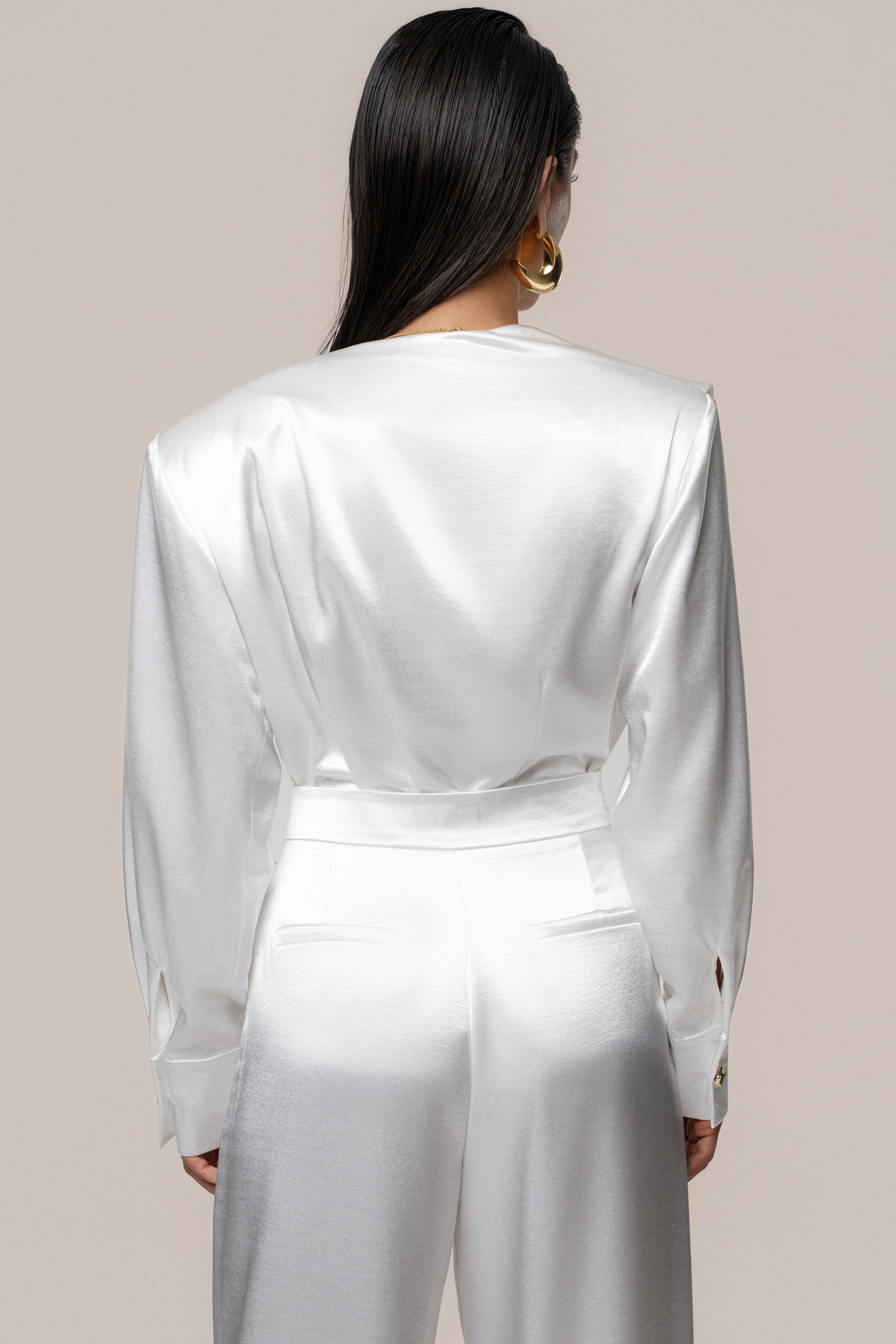 White Statement Draped Satin Top