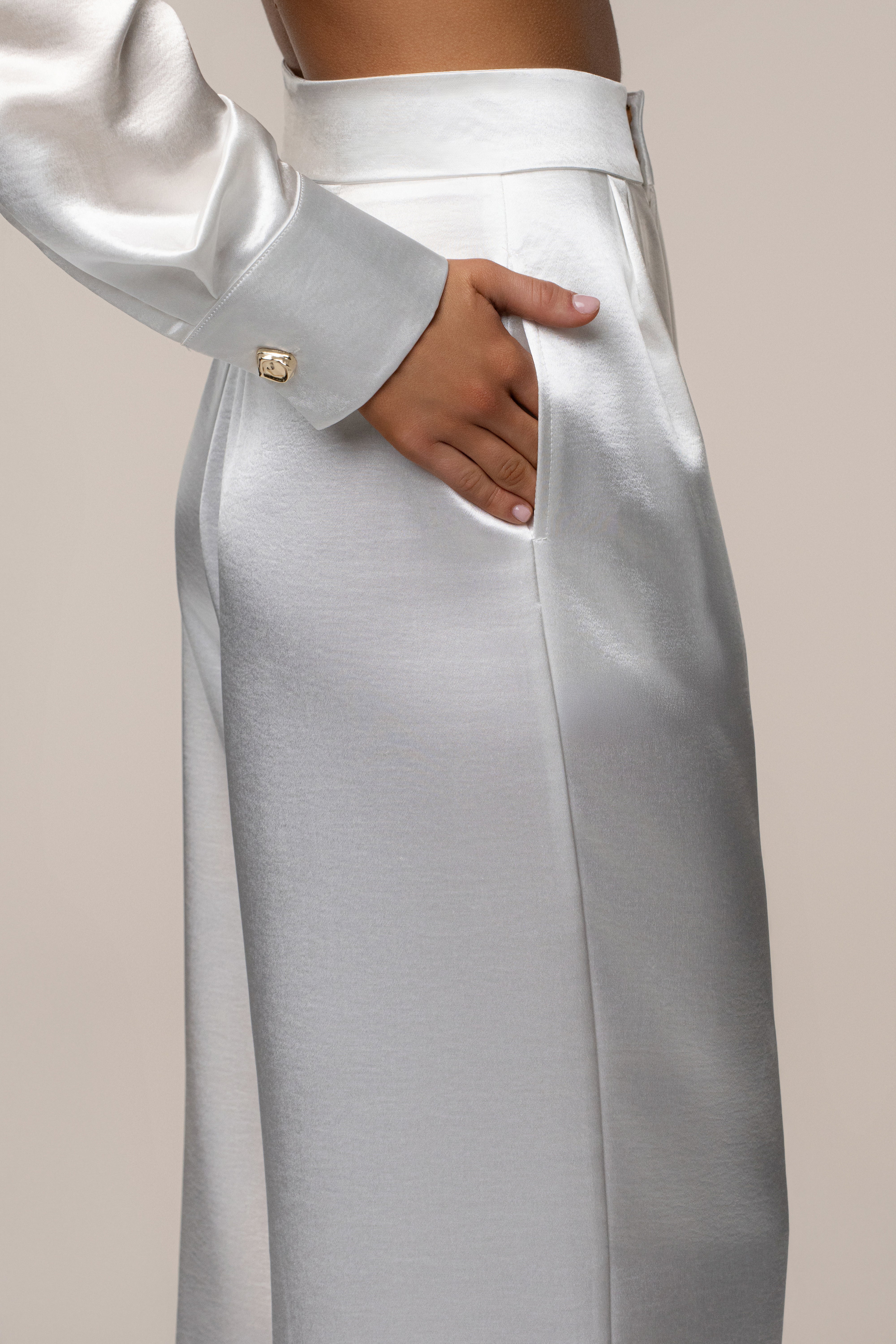 White Signature Satin Trousers
