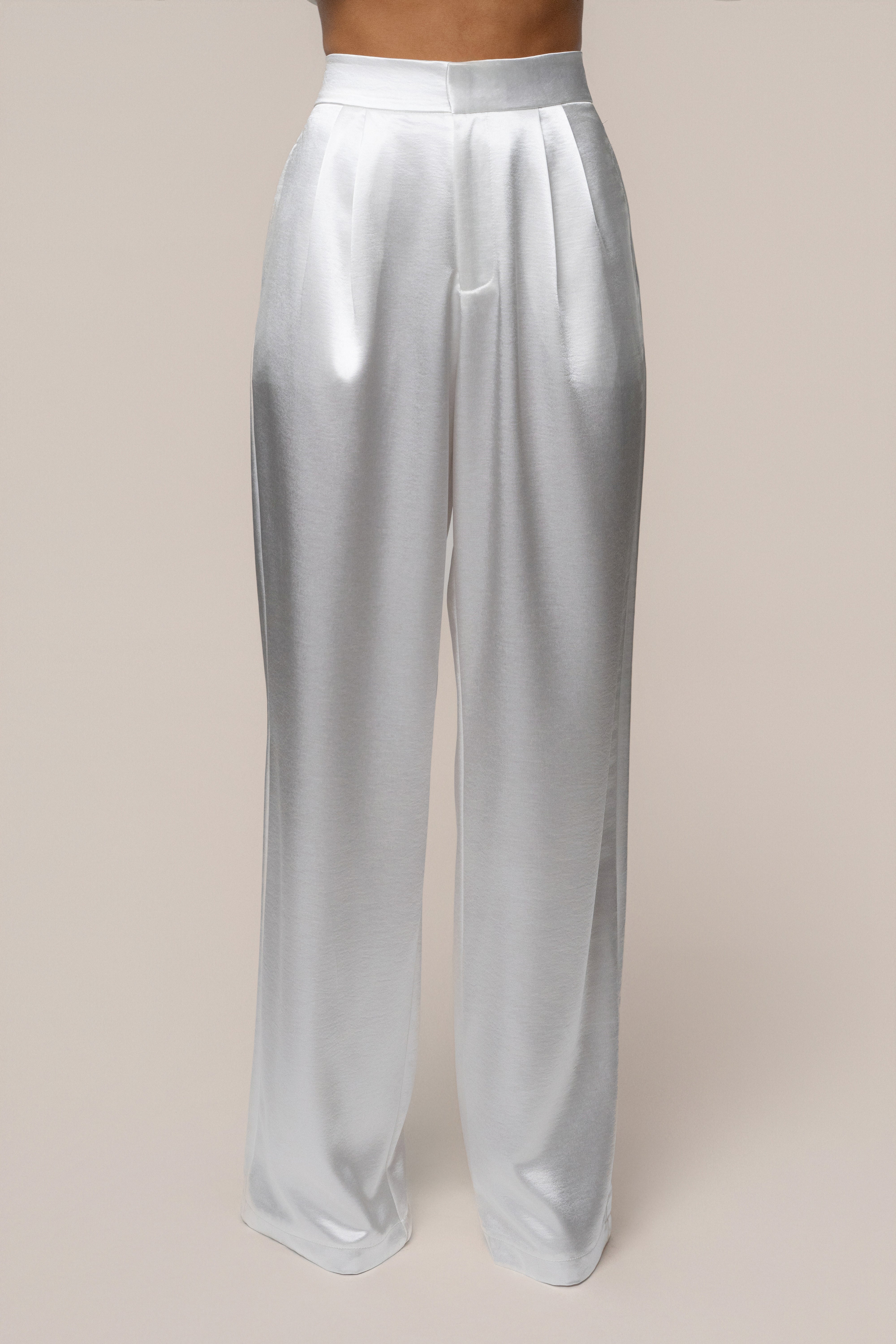 White Signature Satin Trousers
