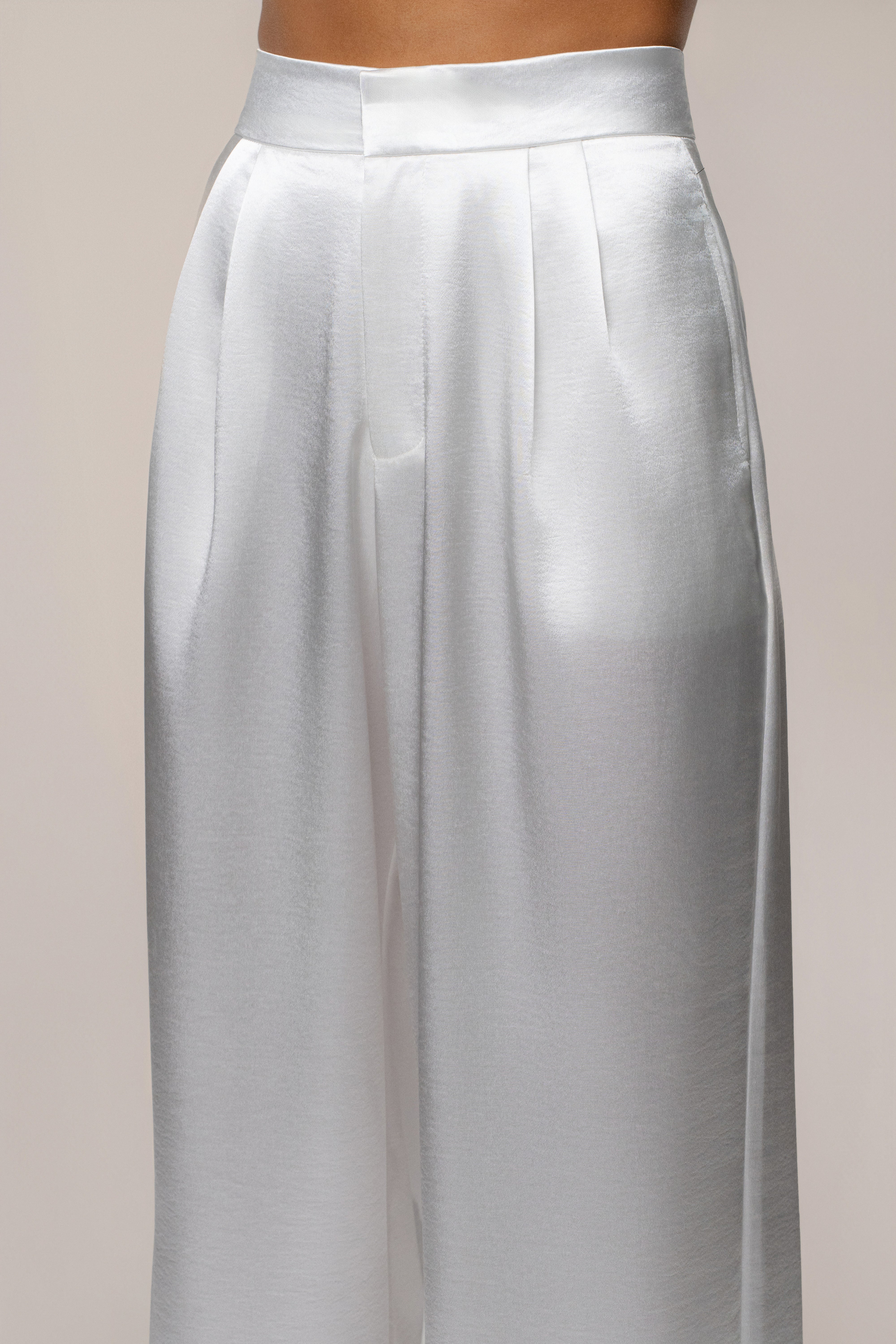 White Signature Satin Trousers