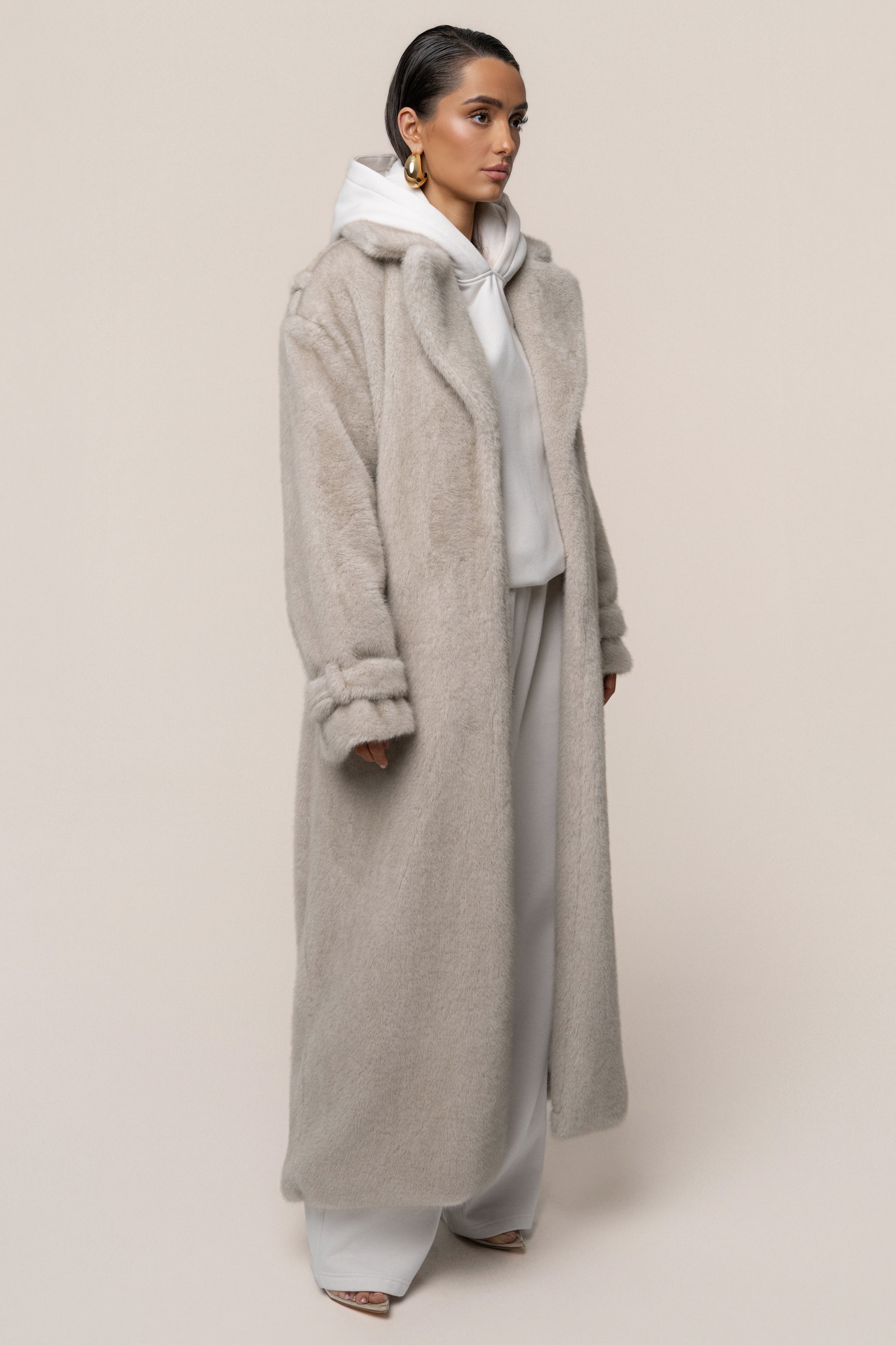 Stone Uptown Faux Fur Coat