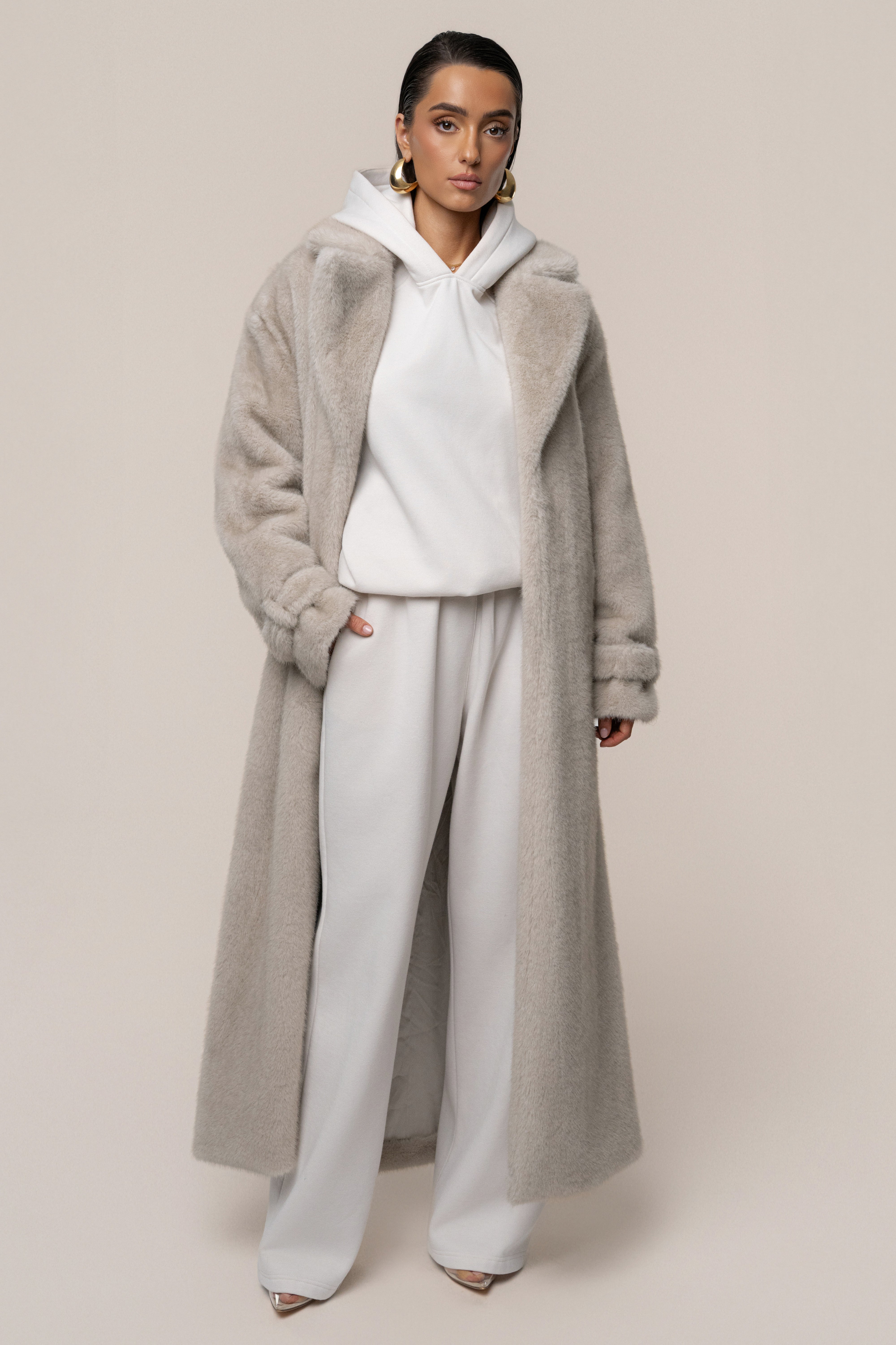 Stone Uptown Faux Fur Coat