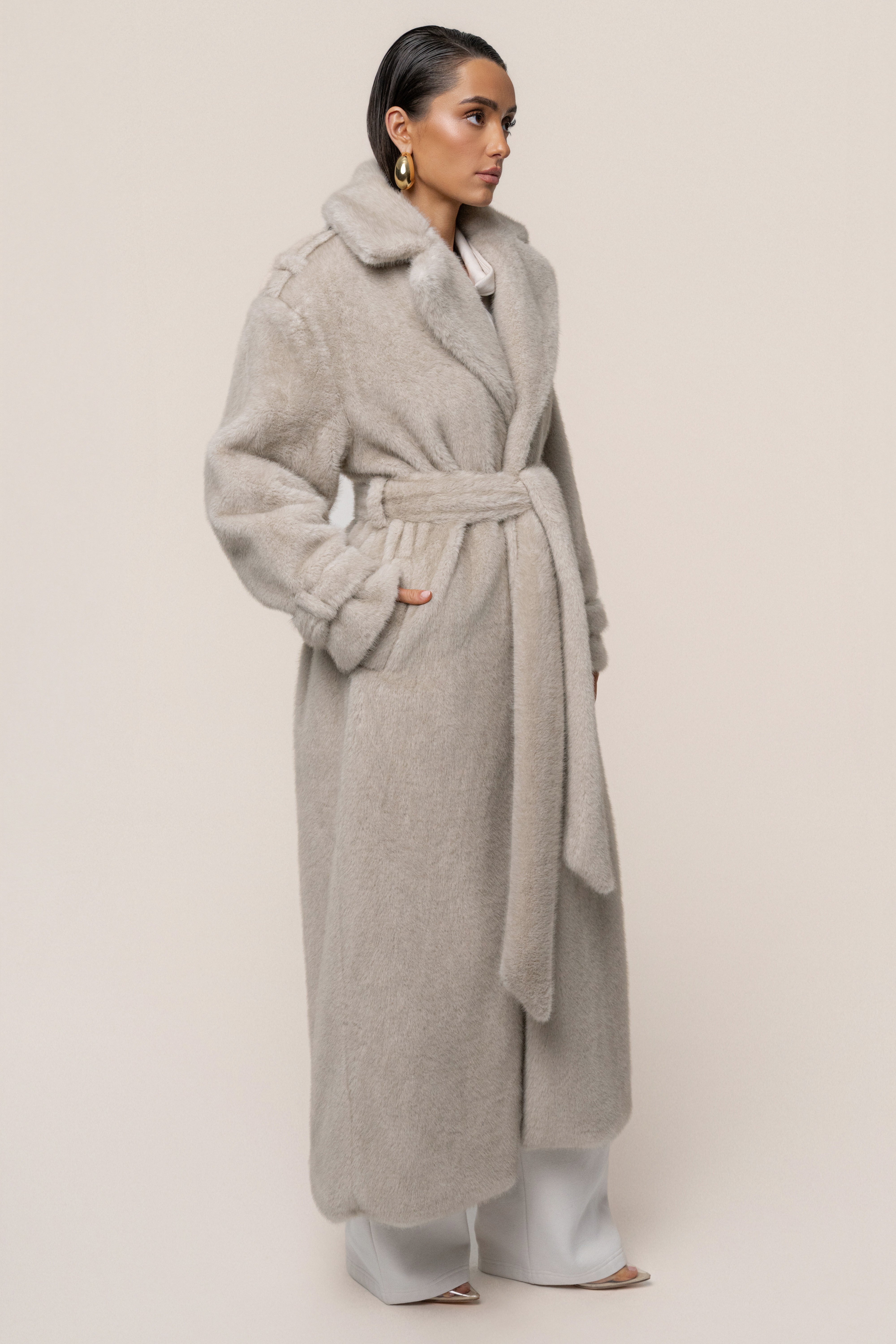 Stone Uptown Faux Fur Coat