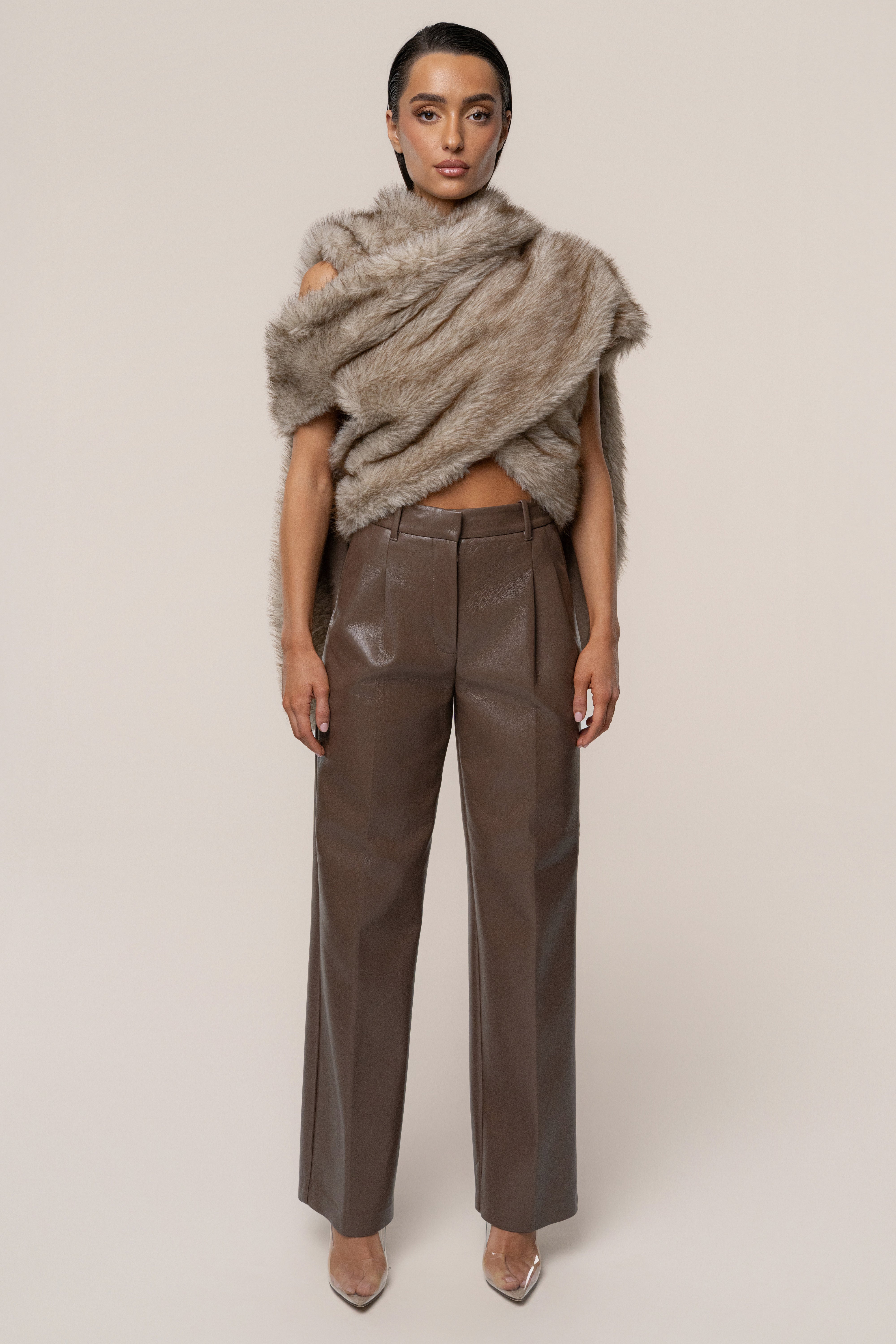 Ivory/Brown Winter Bliss Faux Fur Wrap