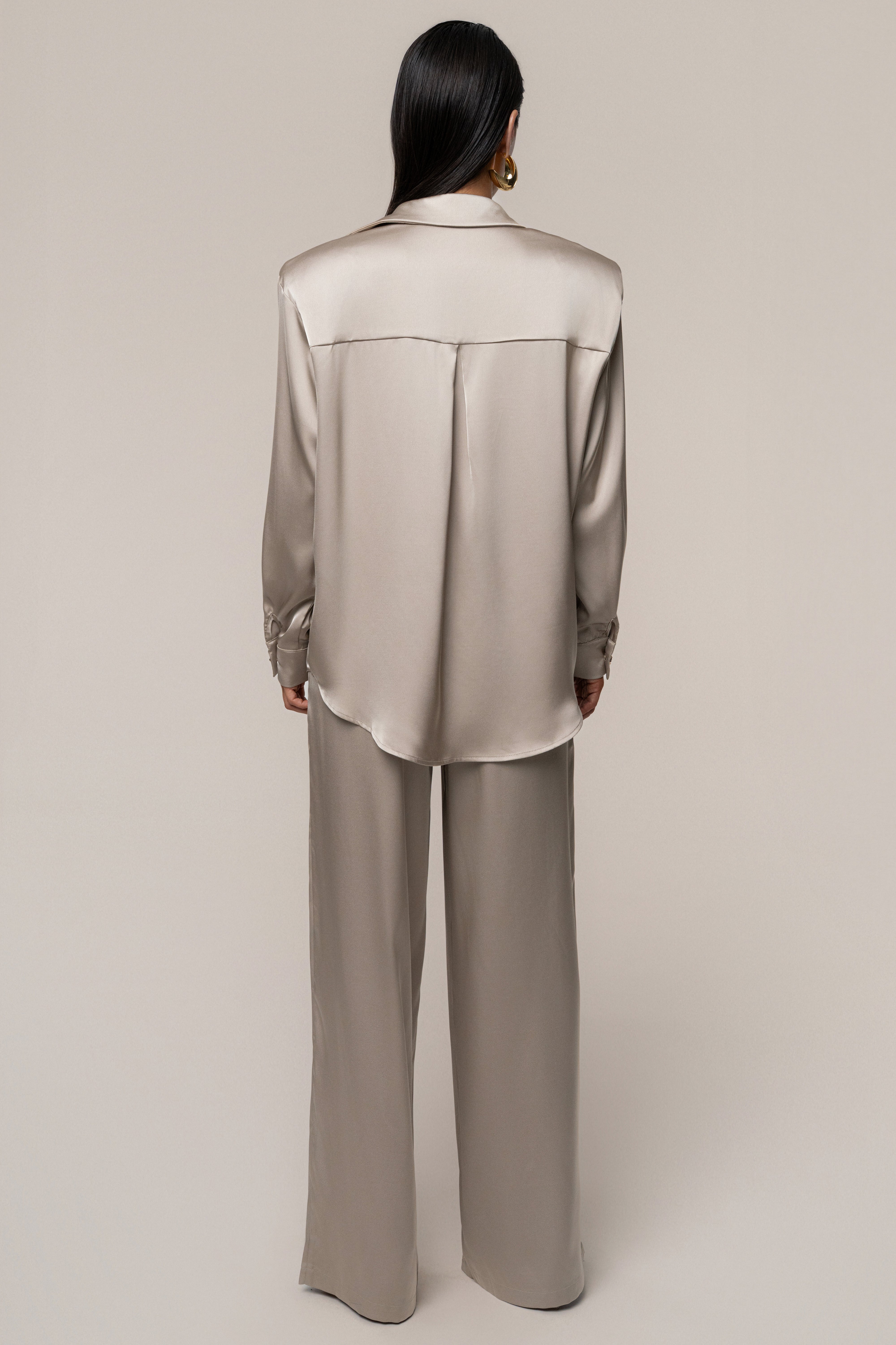 Beige Island Ease Collared Satin Top