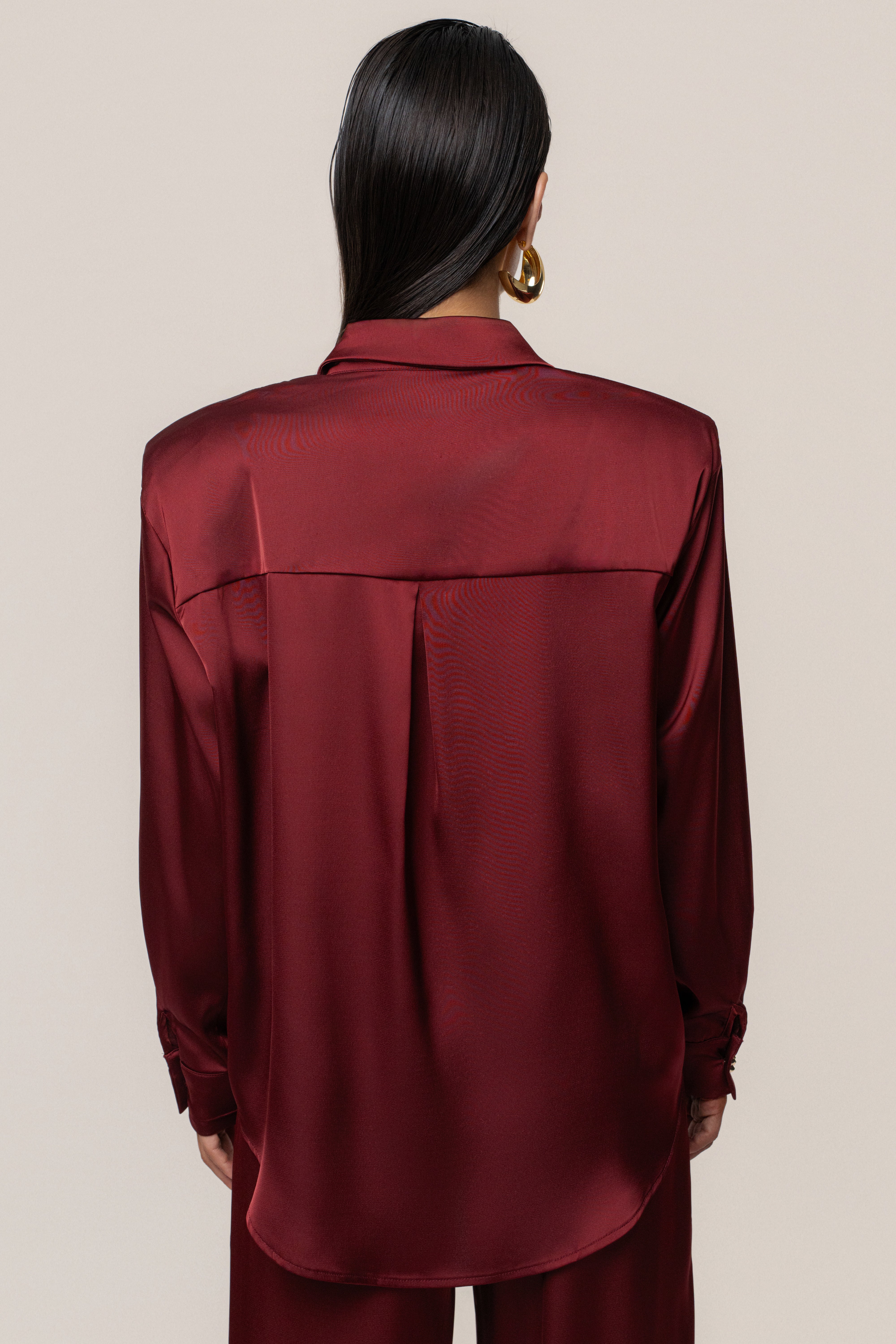 Burgundy Island Ease Collared Satin Top