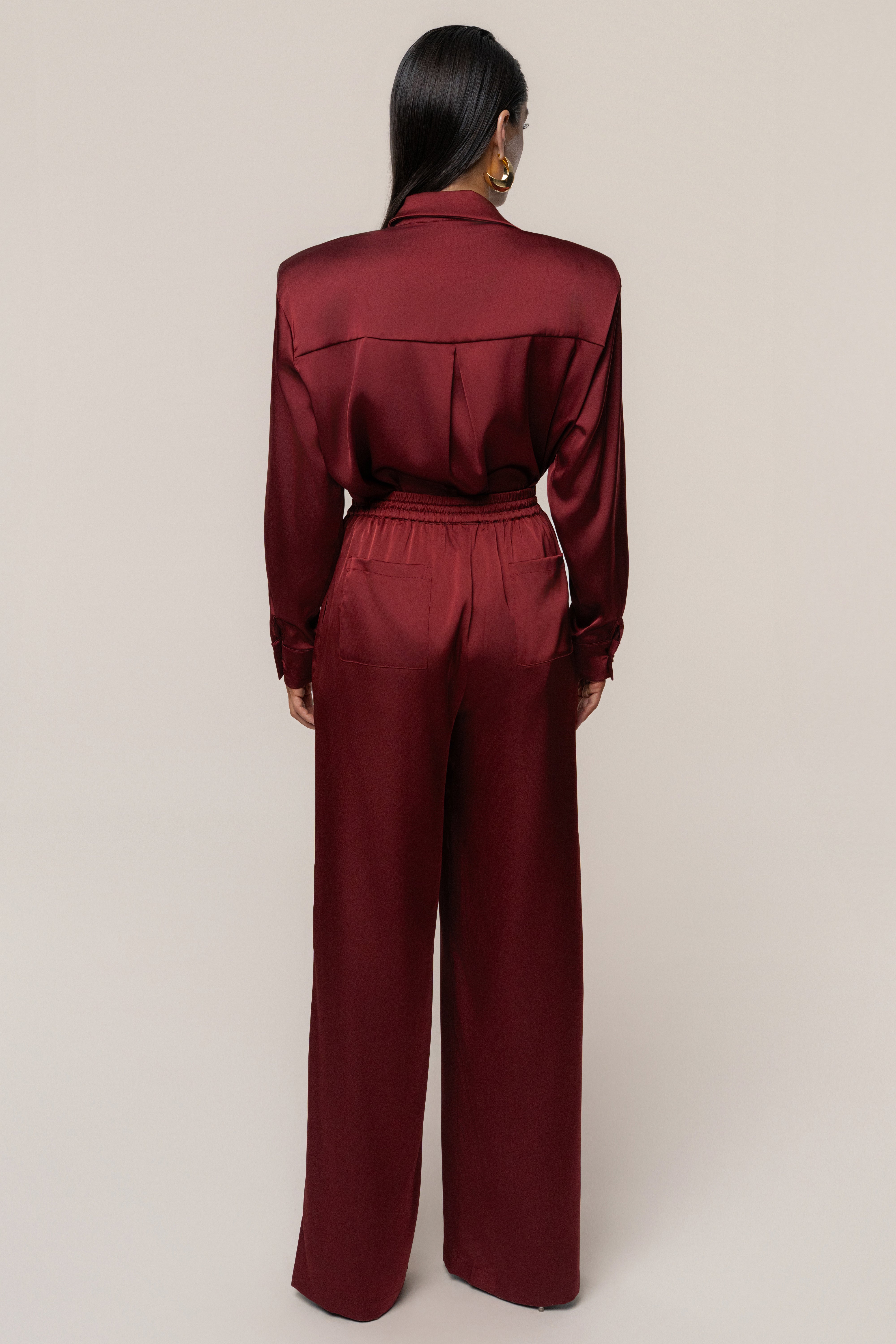 Burgundy Island Ease Collared Satin Top