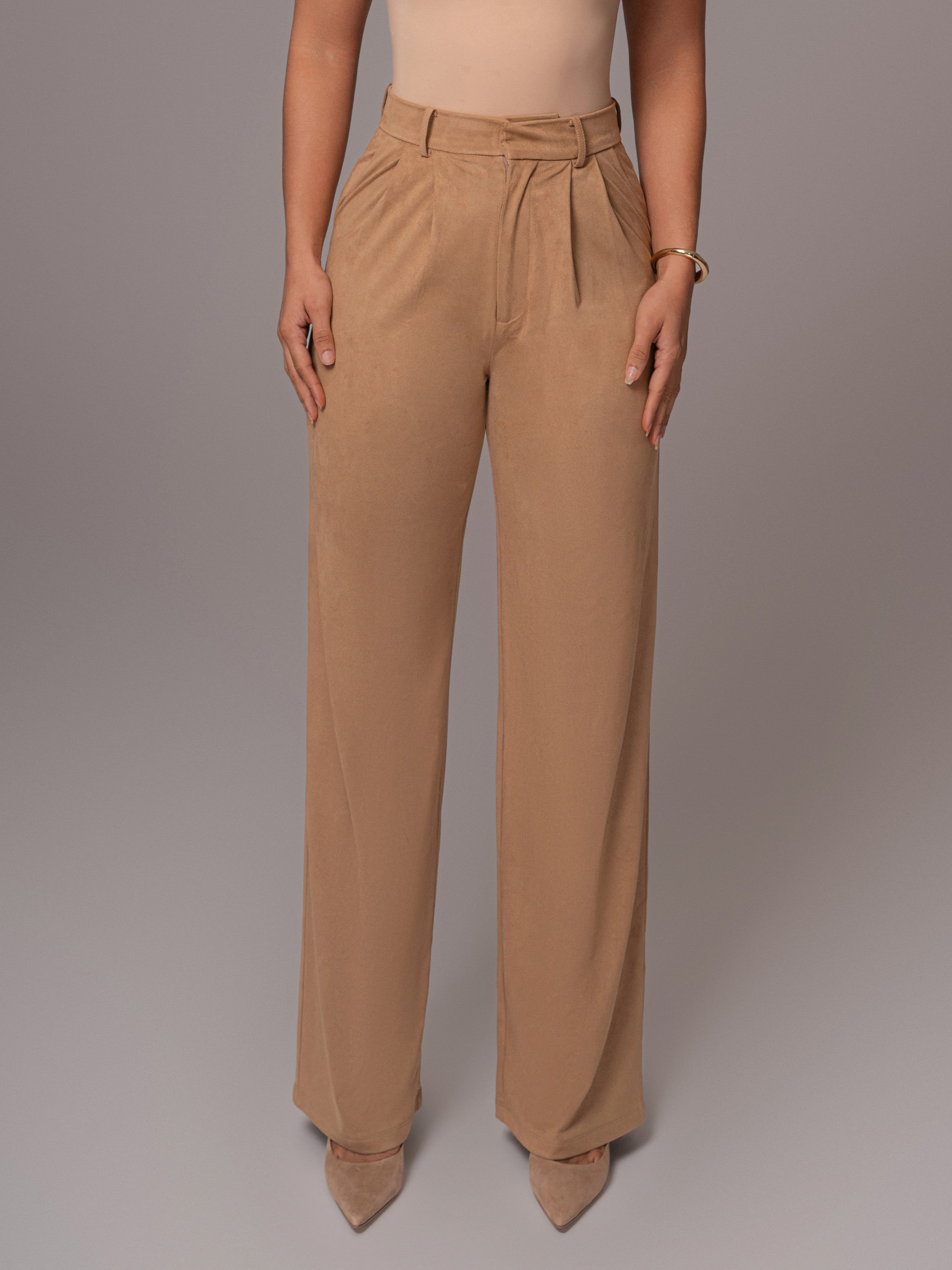 Beige Classic High Rise Trousers - JLUXLABEL