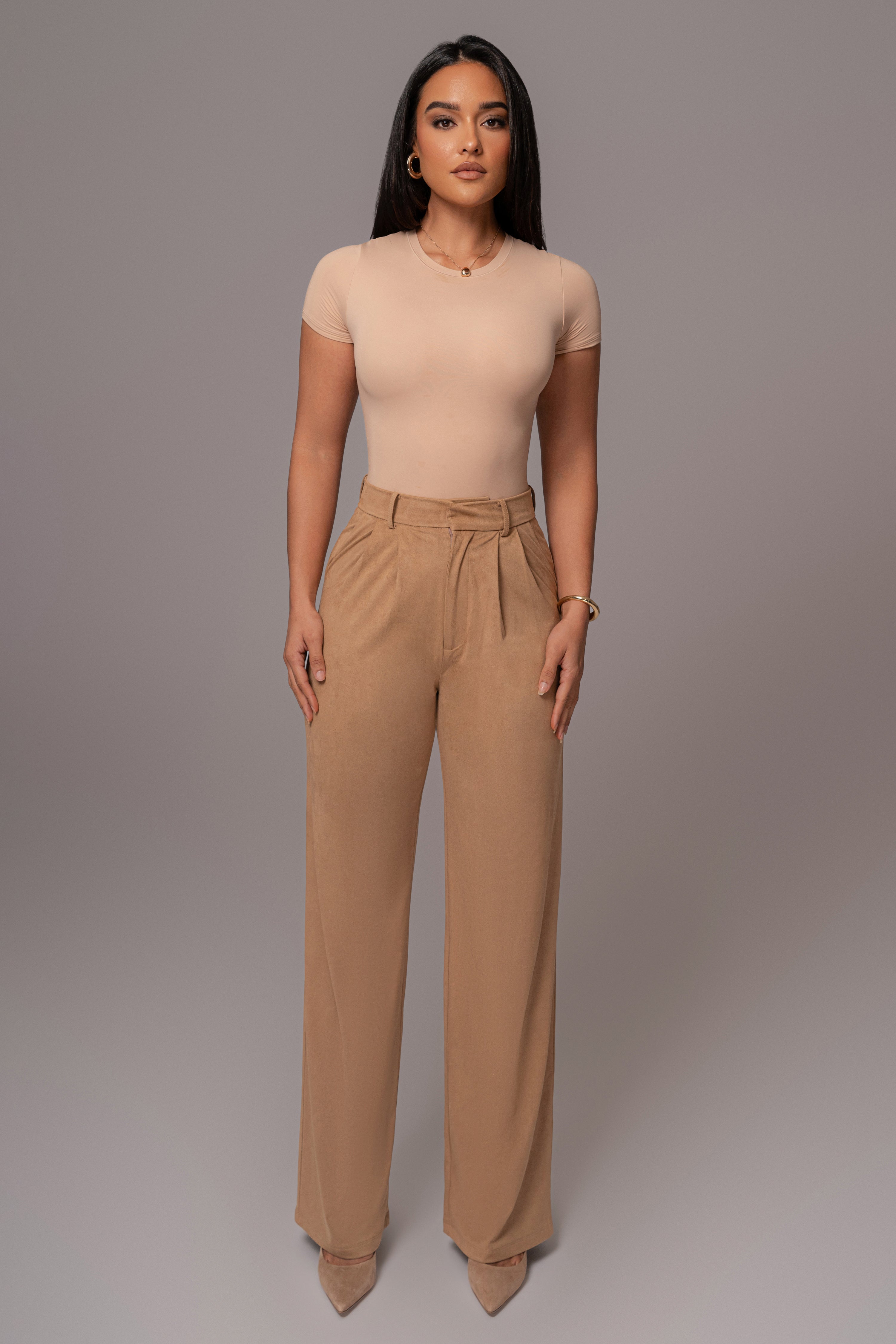 Beige Classic High Rise Trousers - JLUXLABEL