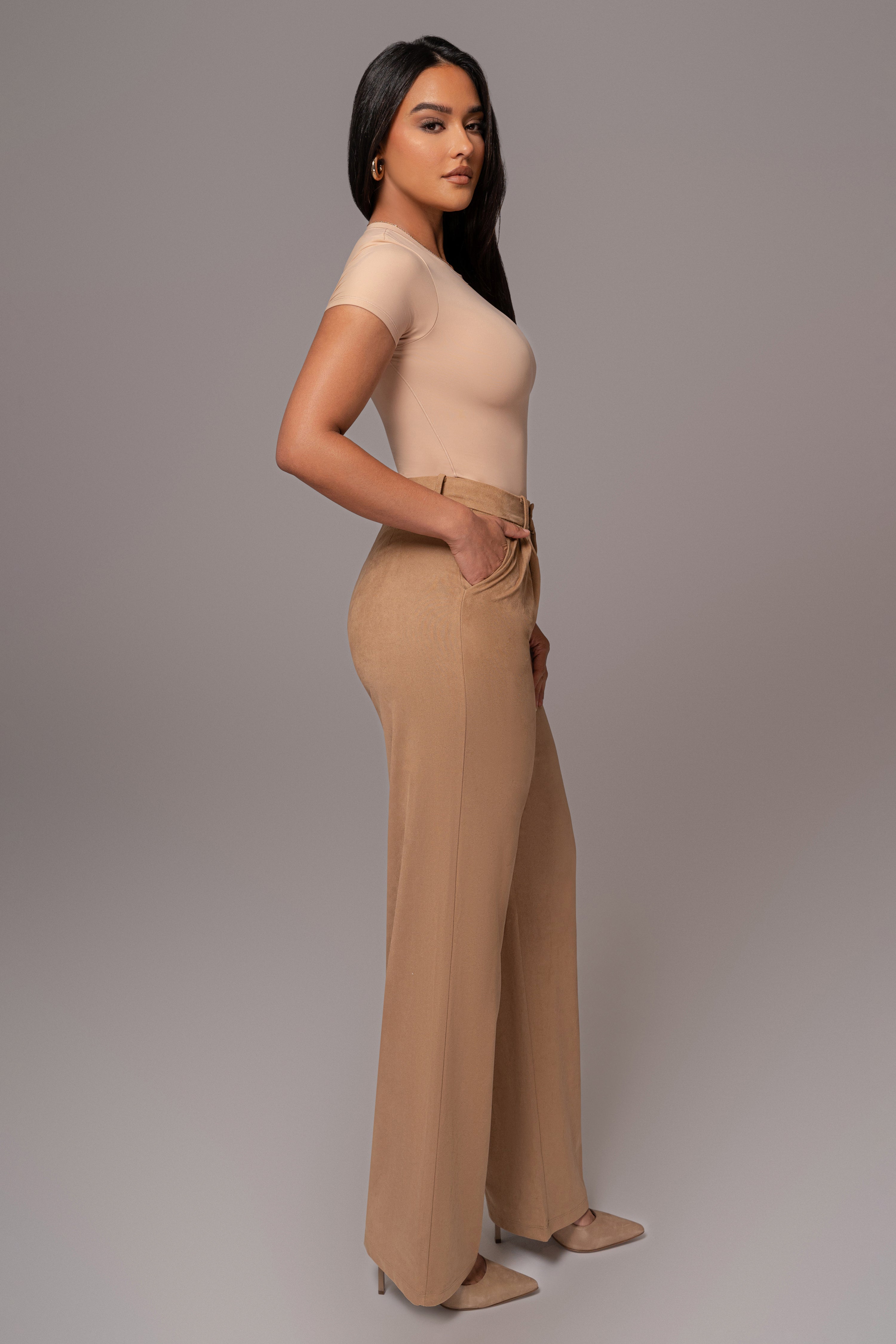 Beige Classic High Rise Trousers - JLUXLABEL