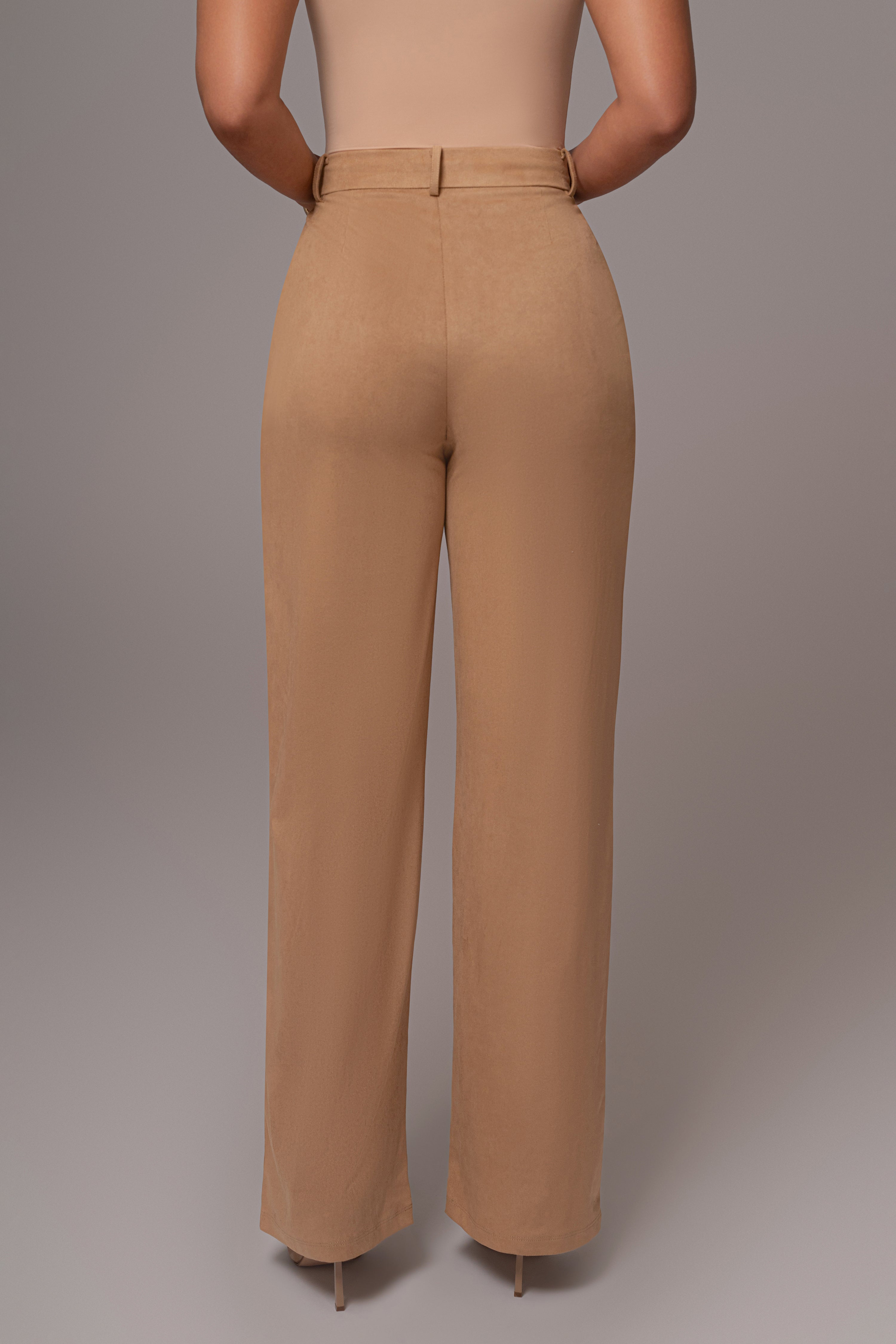 Beige Classic High Rise Trousers - JLUXLABEL