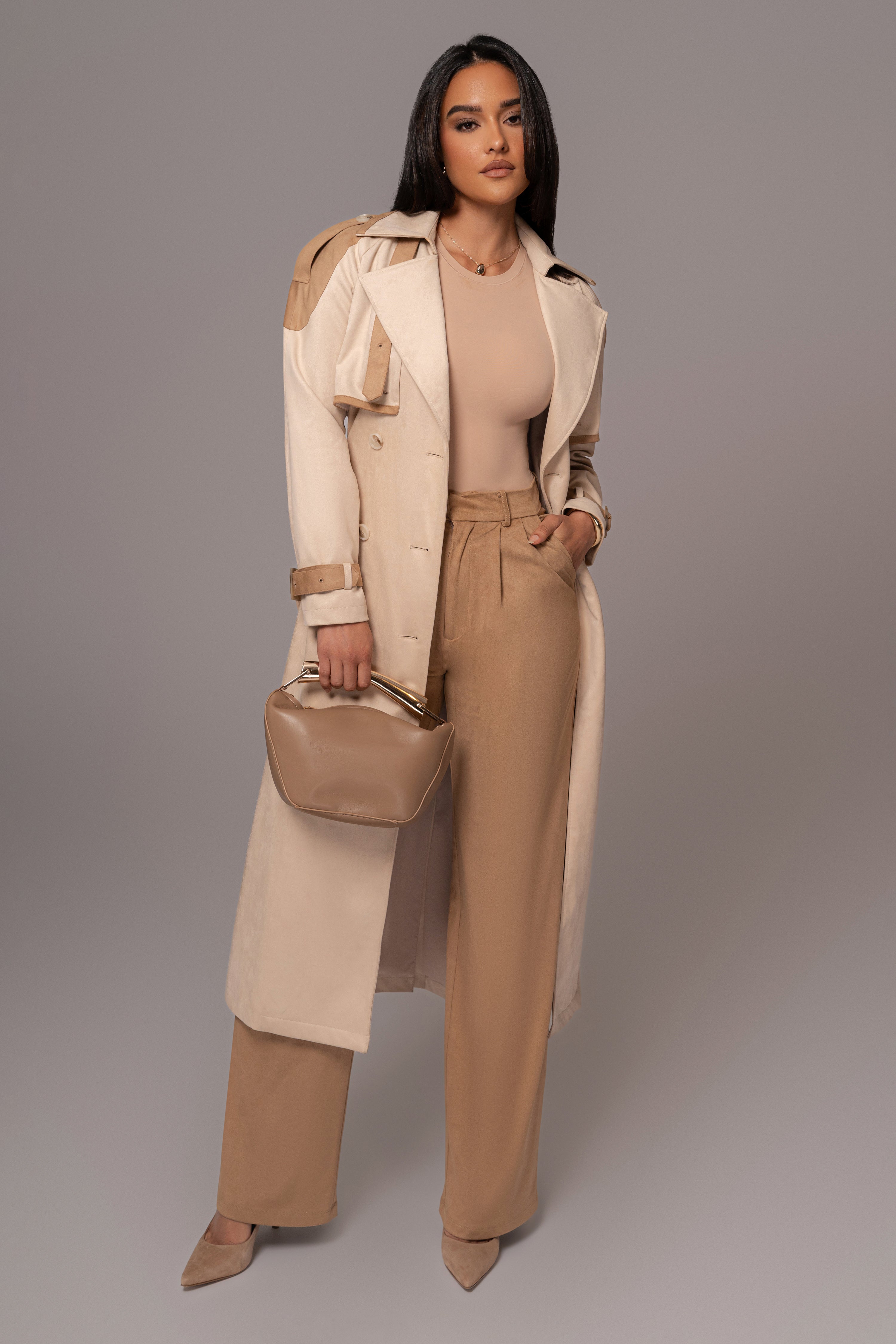 Beige Classic High Rise Trousers - JLUXLABEL