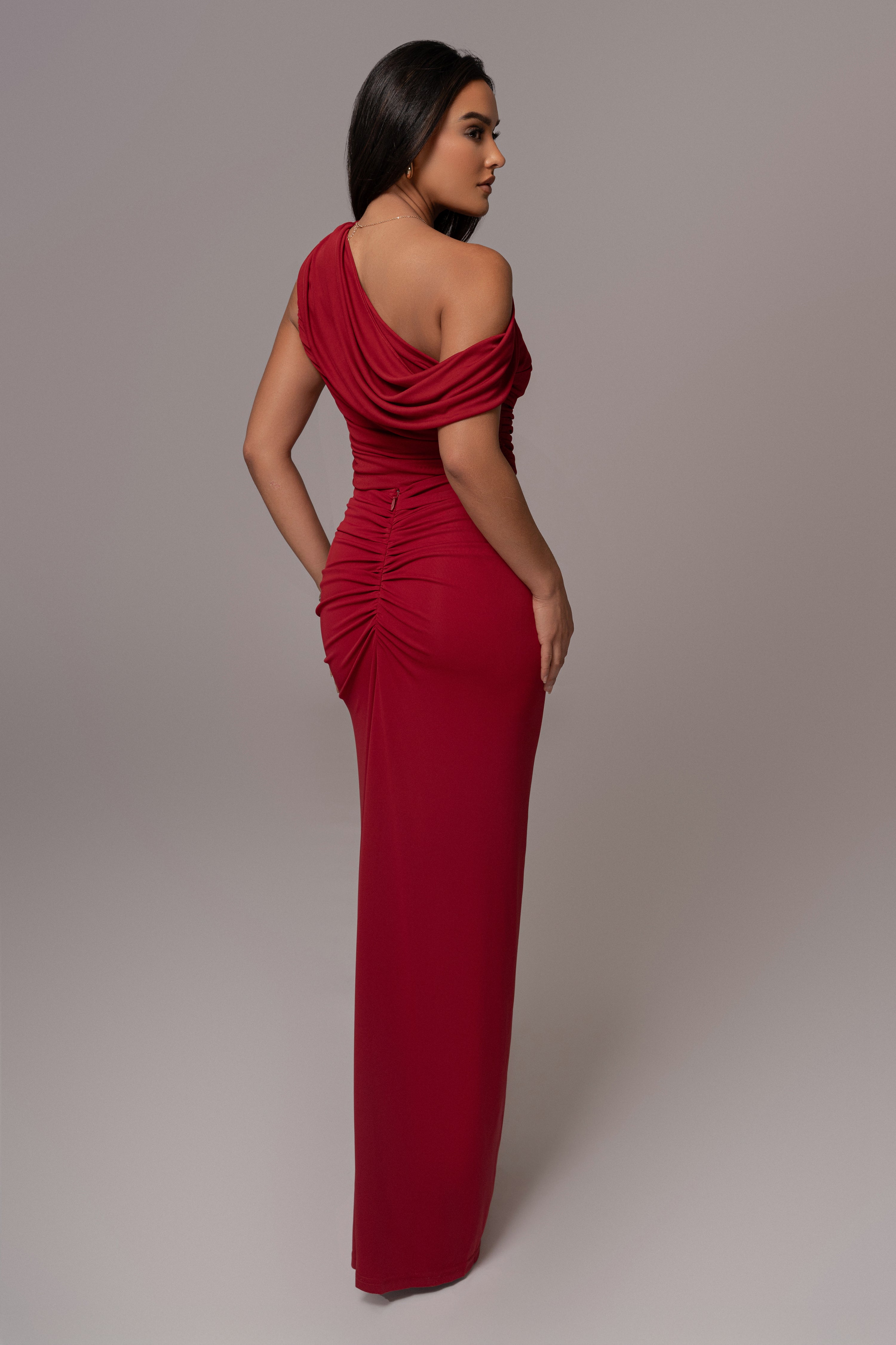 Red Asymmetric Draped Roselyn Top - JLUXLABEL