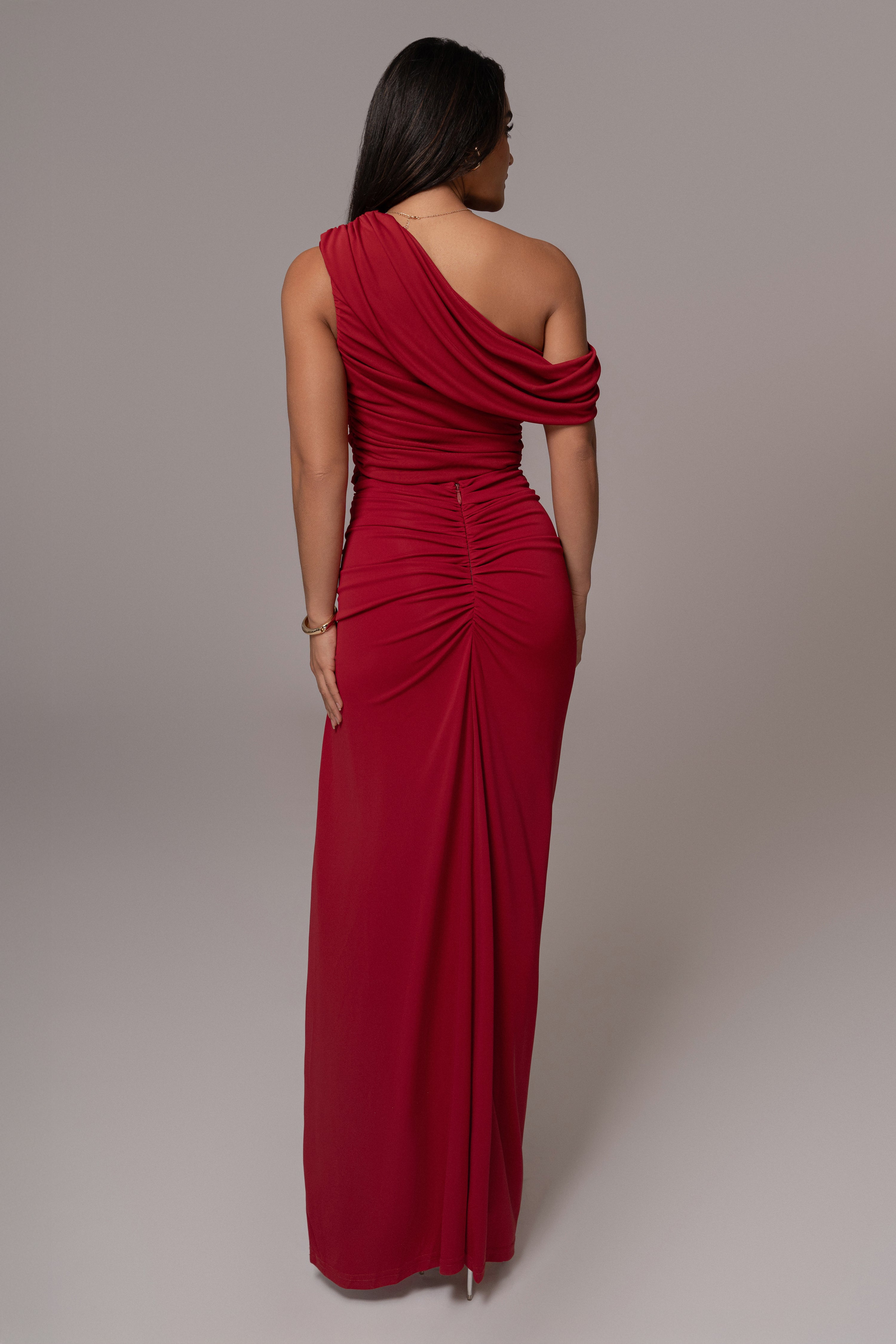 Red Asymmetric Draped Roselyn Top - JLUXLABEL