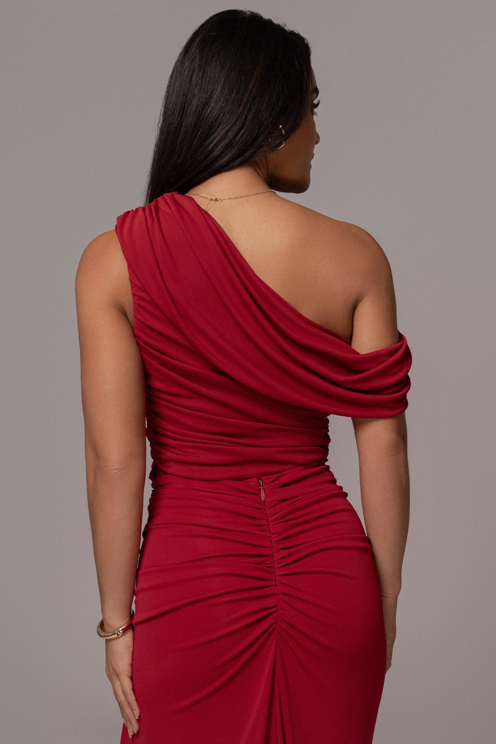 Red Asymmetric Draped Roselyn Top - JLUXLABEL