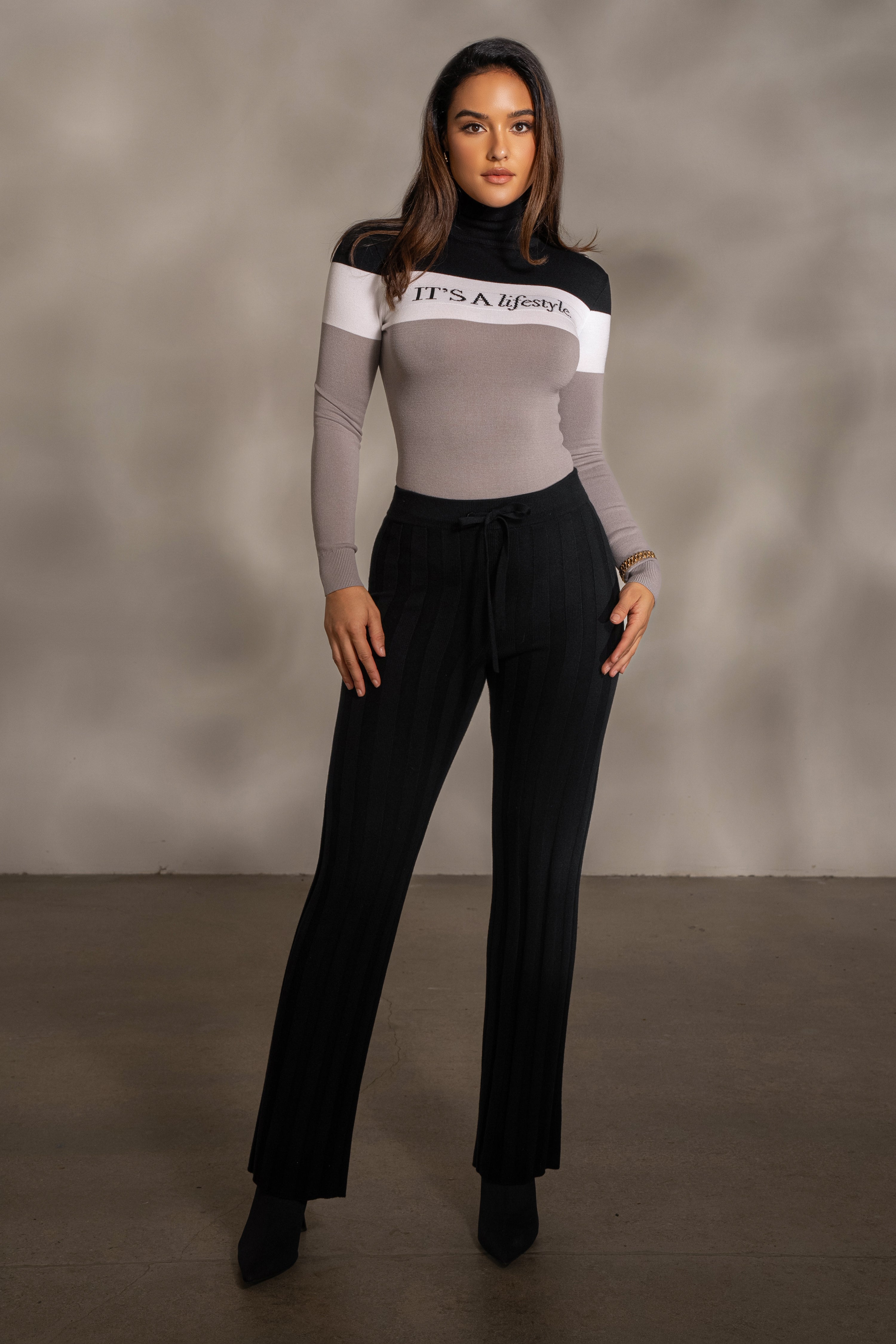 Black Darcey Ribbed Pants - JLUXLABEL