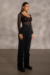 Black Nerida Sheer Knit Bodysuit - JLUXLABEL