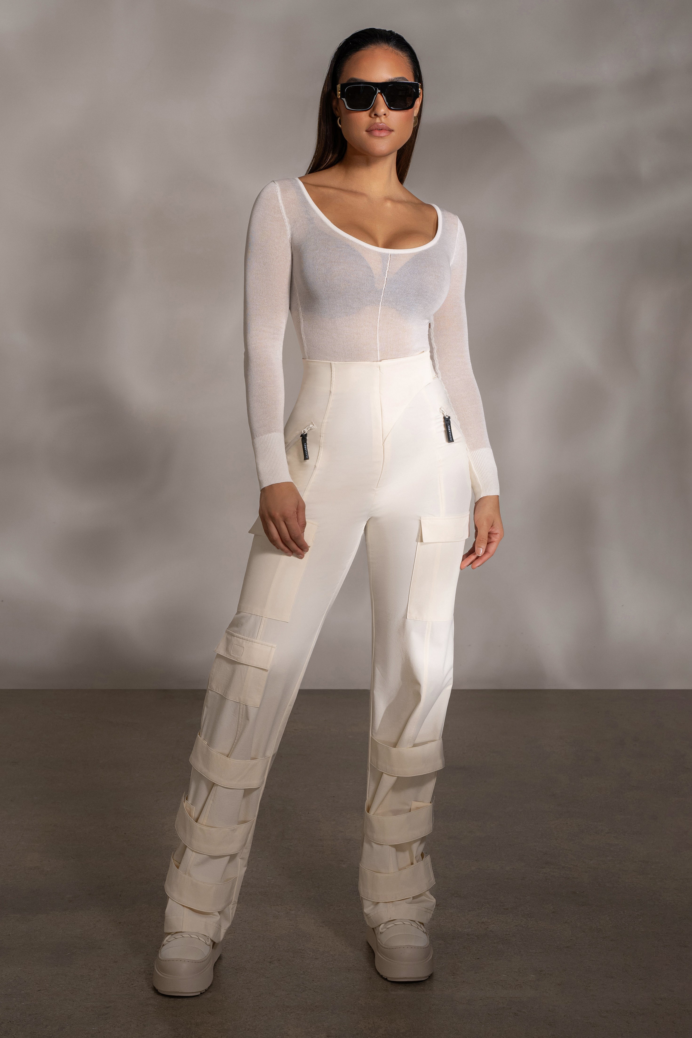 Ivory Nerida Sheer Knit Bodysuit - JLUXLABEL