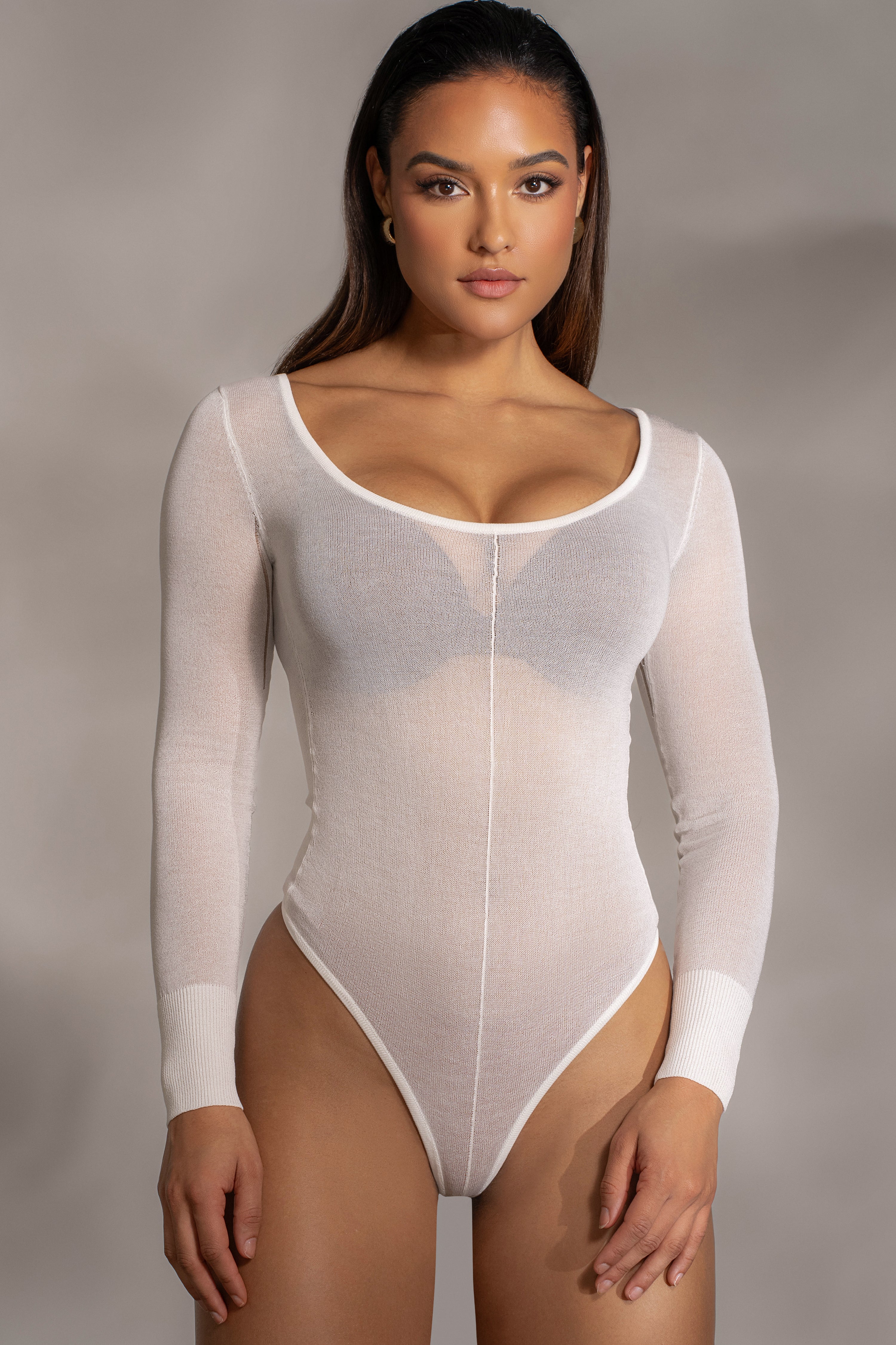 Ivory Nerida Sheer Knit Bodysuit - JLUXLABEL