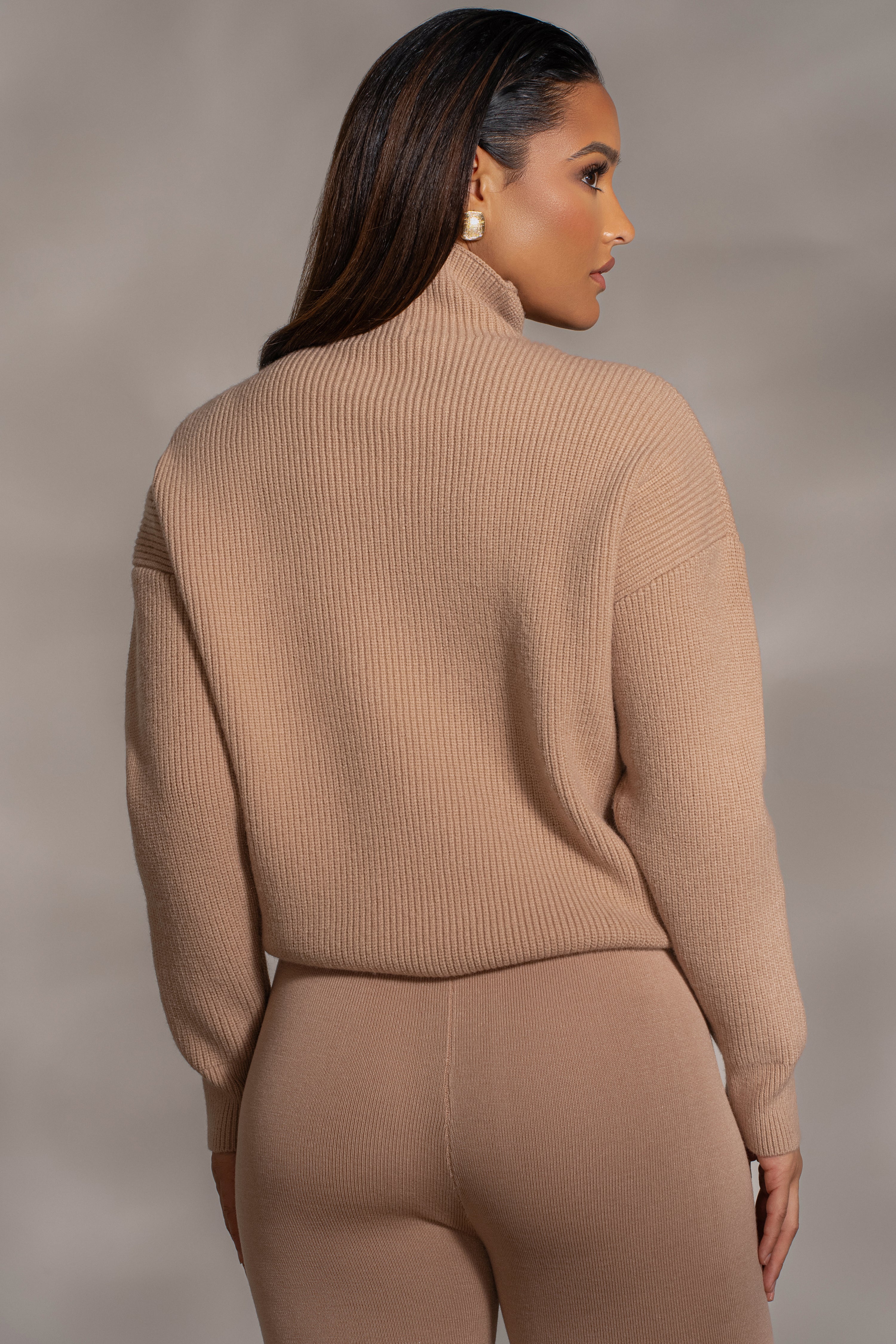 Beige Jenni Turtleneck Sweater Top - JLUXLABEL