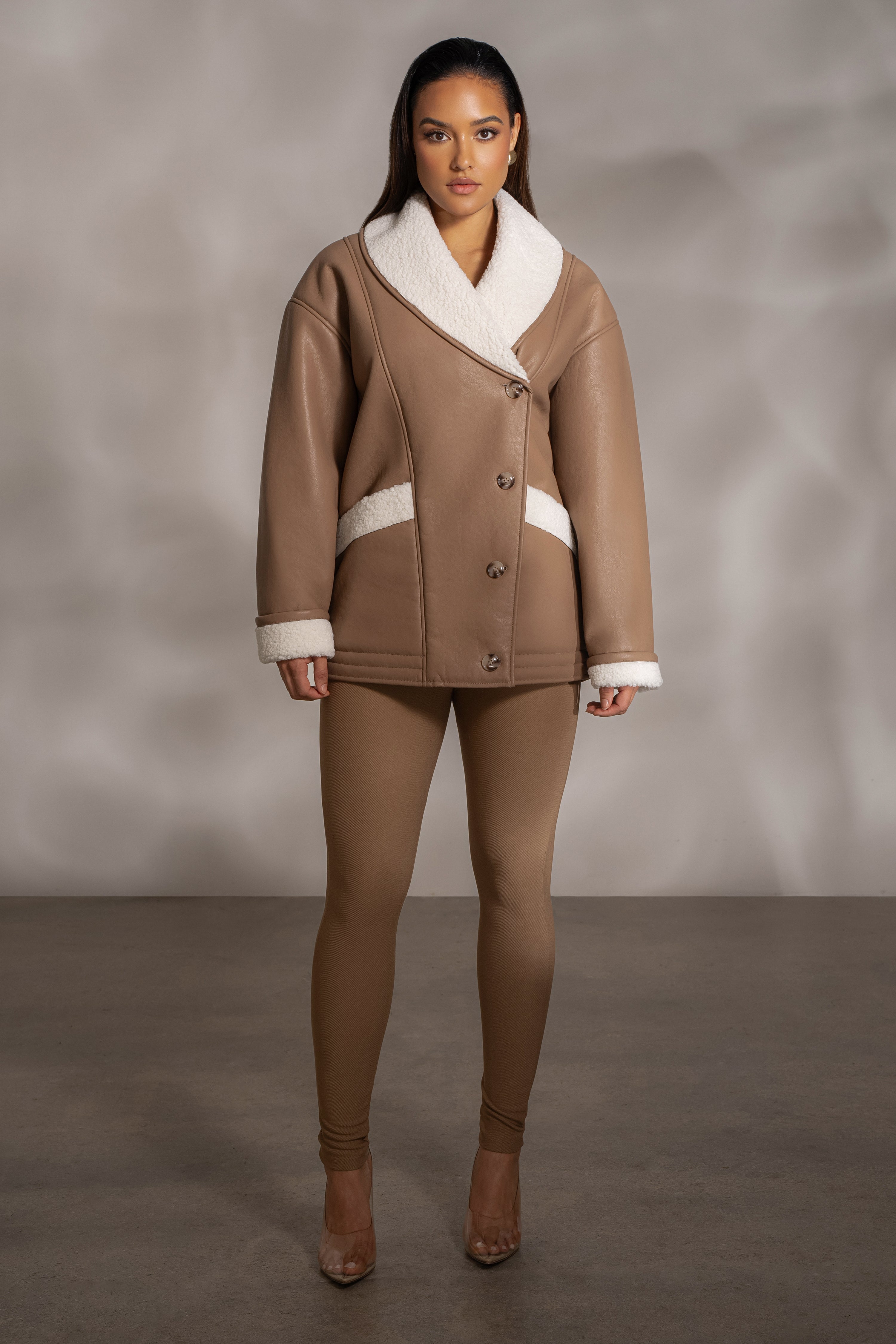 Tan Presley Faux Leather Coat - JLUXLABEL