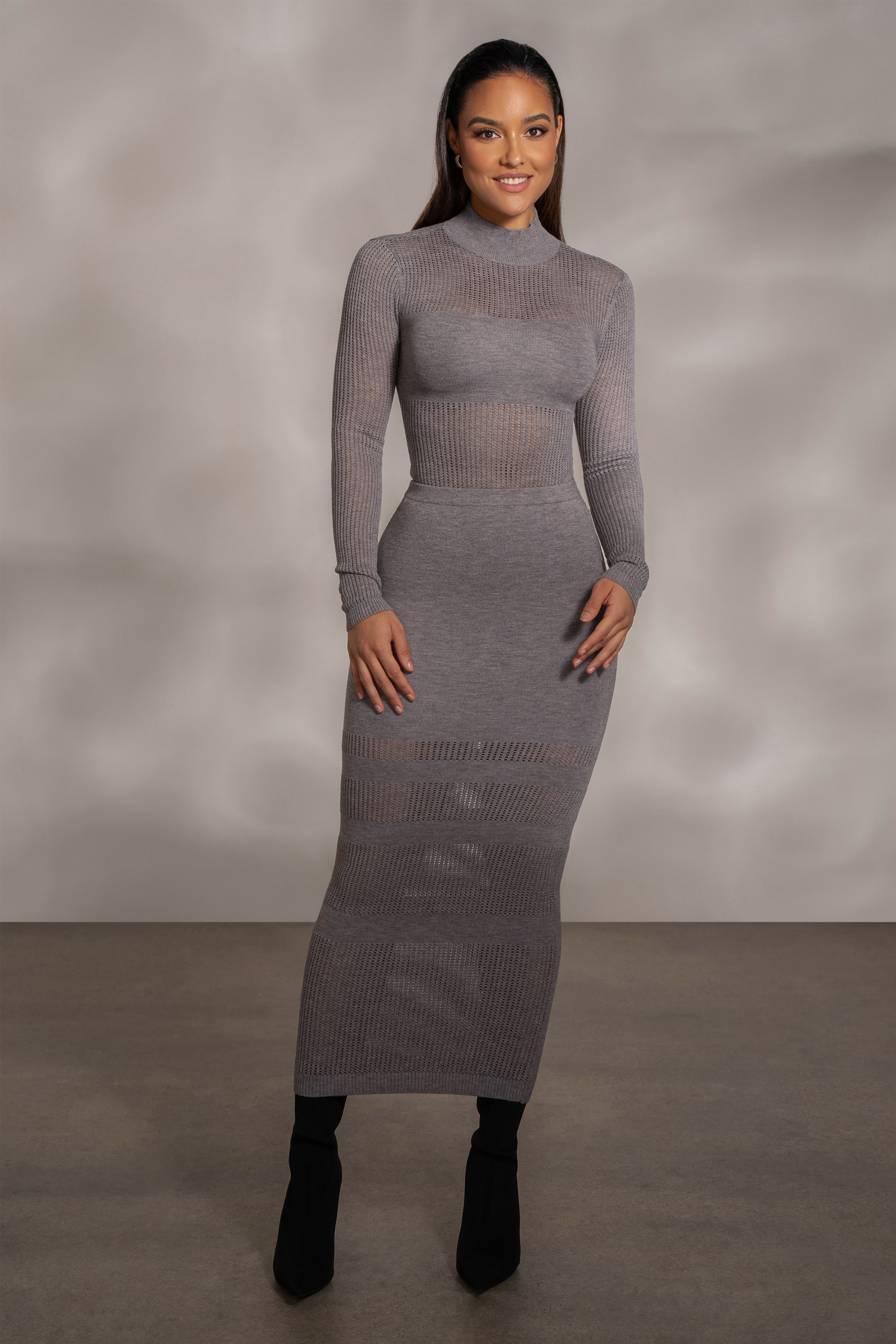Grey Lina Knit Maxi Skirt - JLUXLABEL