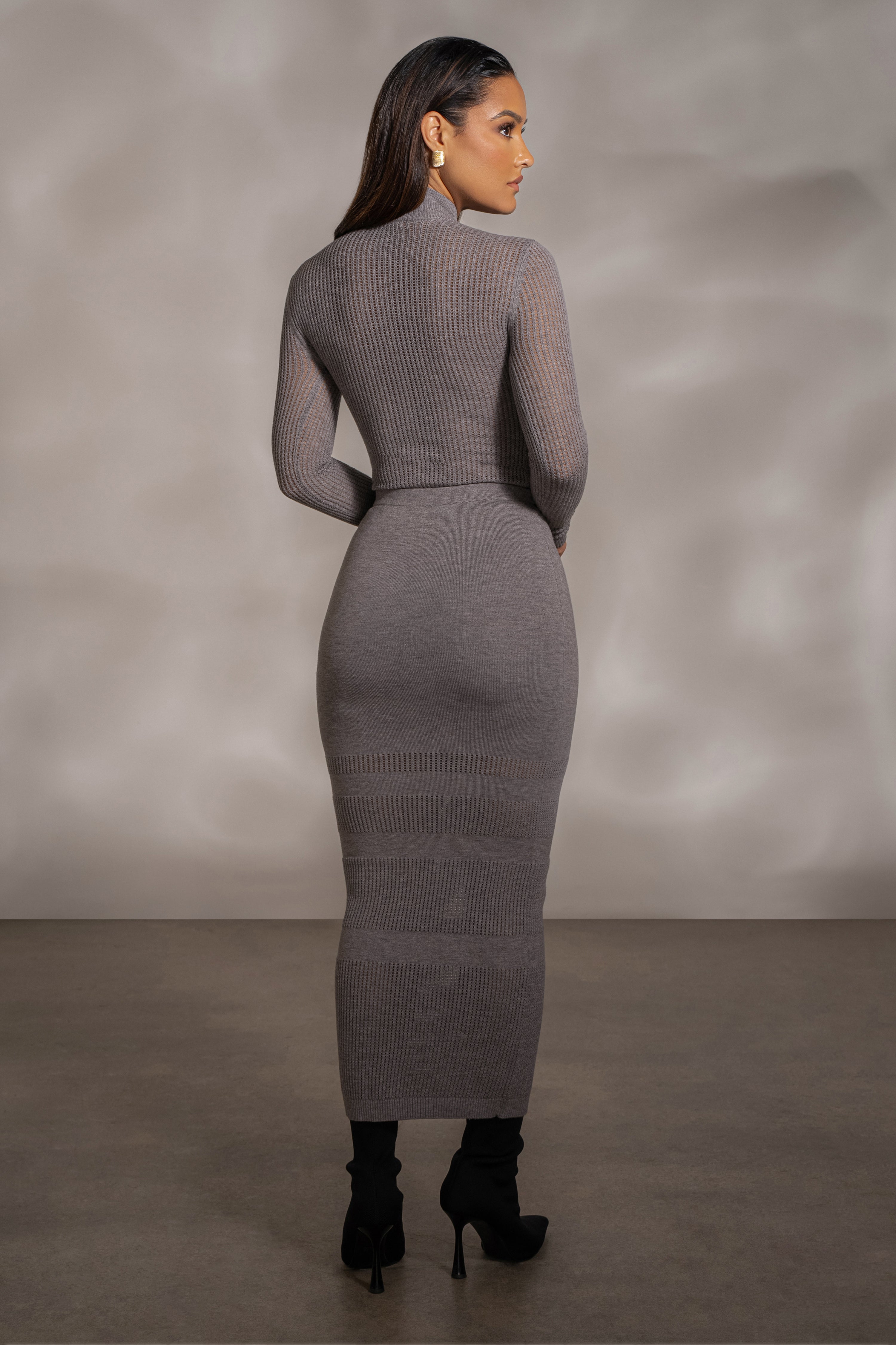 Grey Lina Knit Maxi Skirt - JLUXLABEL