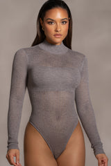Grey Klaudette Knit Bodysuit - JLUXLABEL