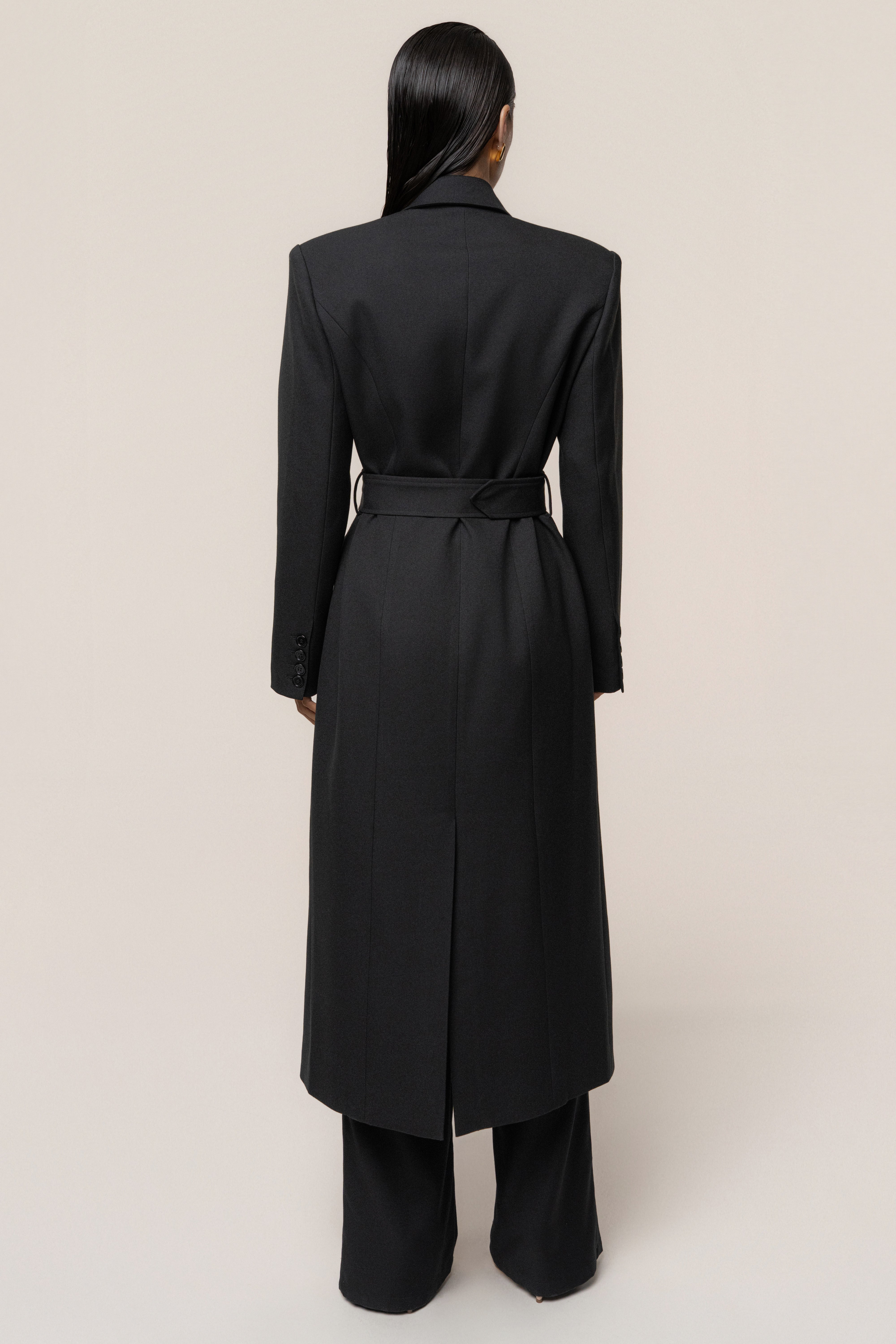 Black Longline Tailored Coat - JLUXLABEL