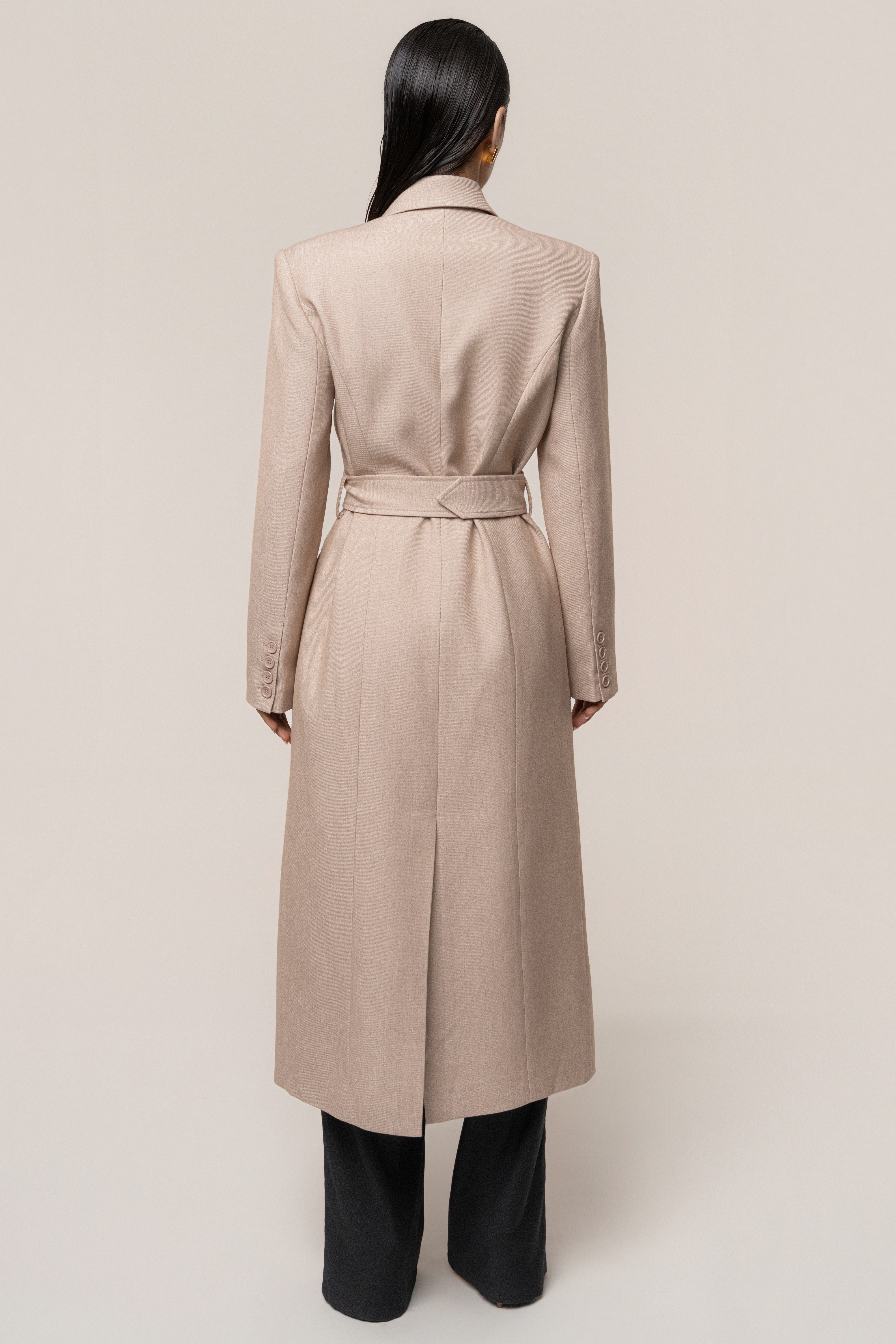 Beige Longline Tailored Coat - JLUXLABEL