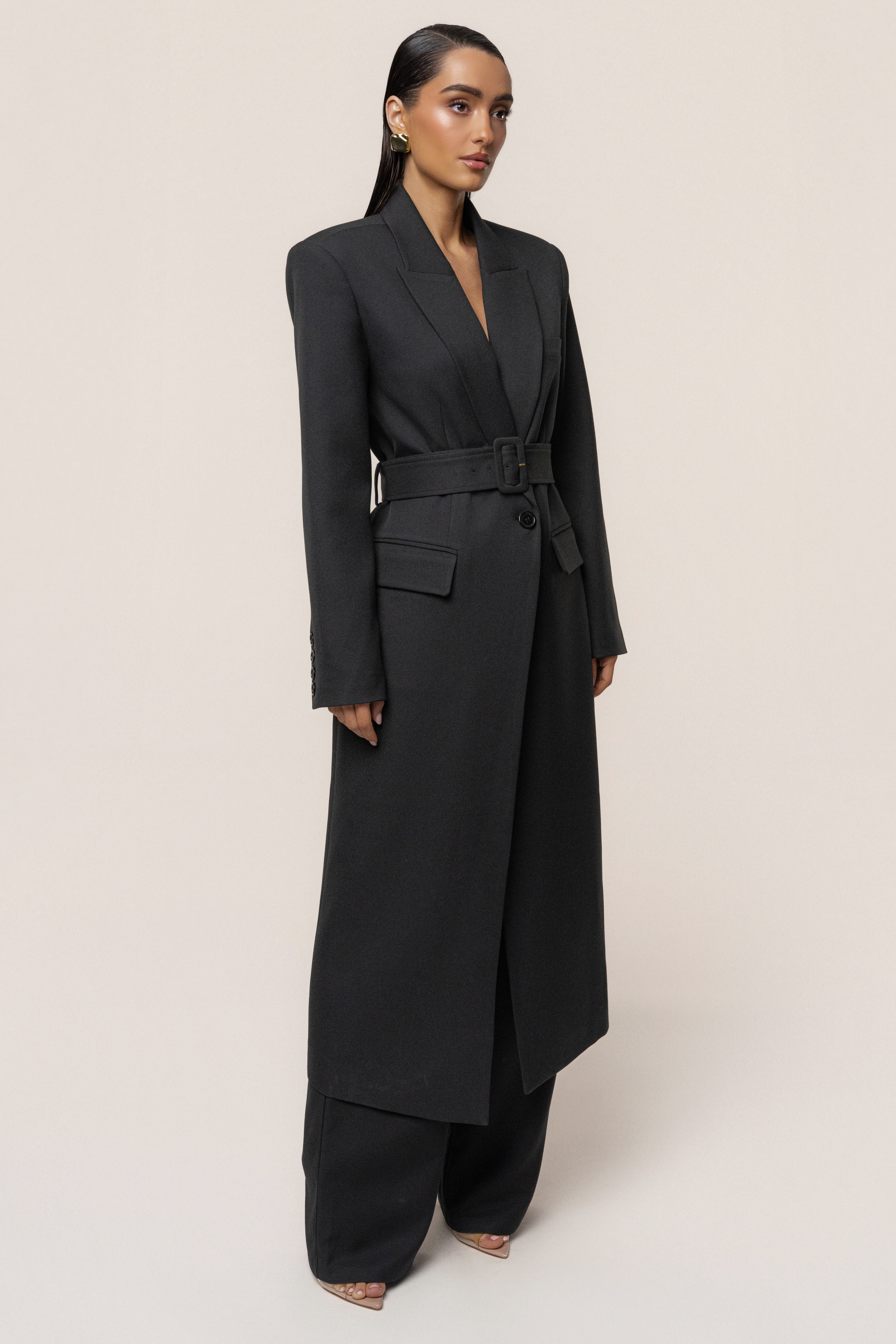 Black Longline Tailored Coat - JLUXLABEL